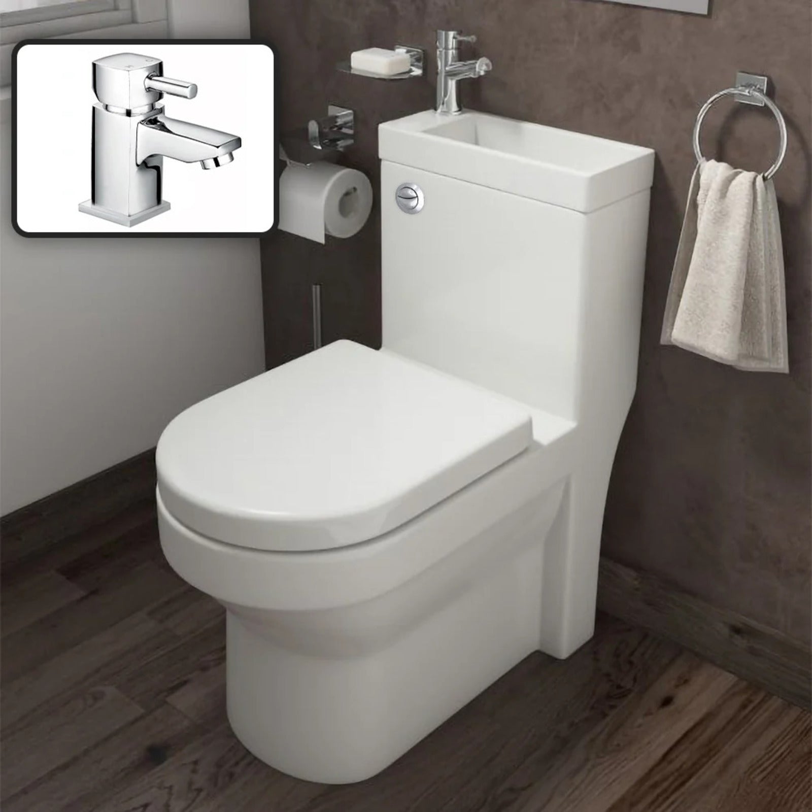 2 In 1 Compact Close Coupled Toilet and Basin Combo with Mono Mixer Tap