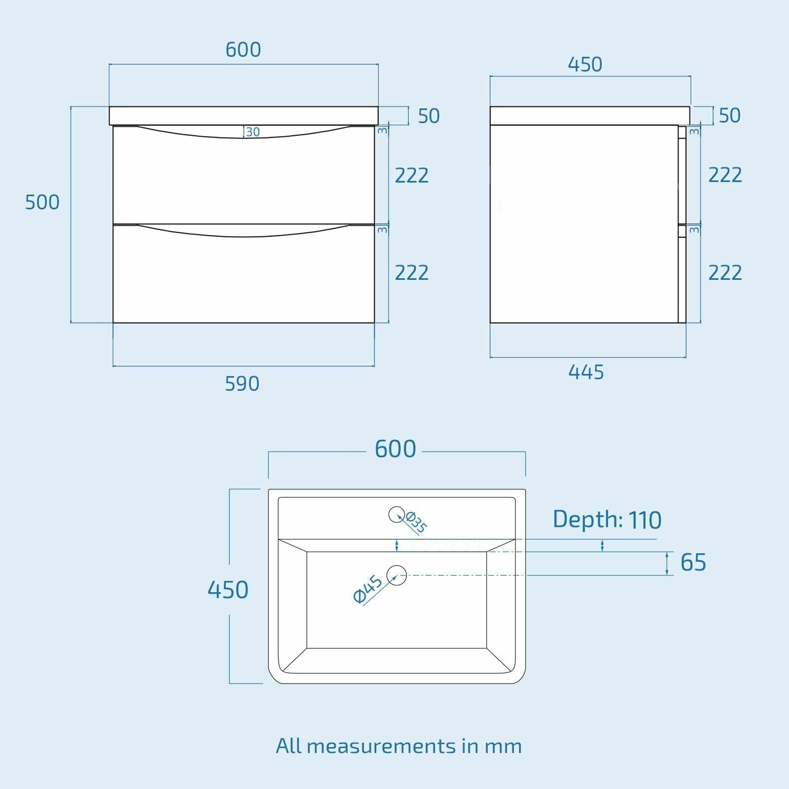 Merton 600mm Wall Hung Vanity Basin Unit & Close Coupled Toilet White