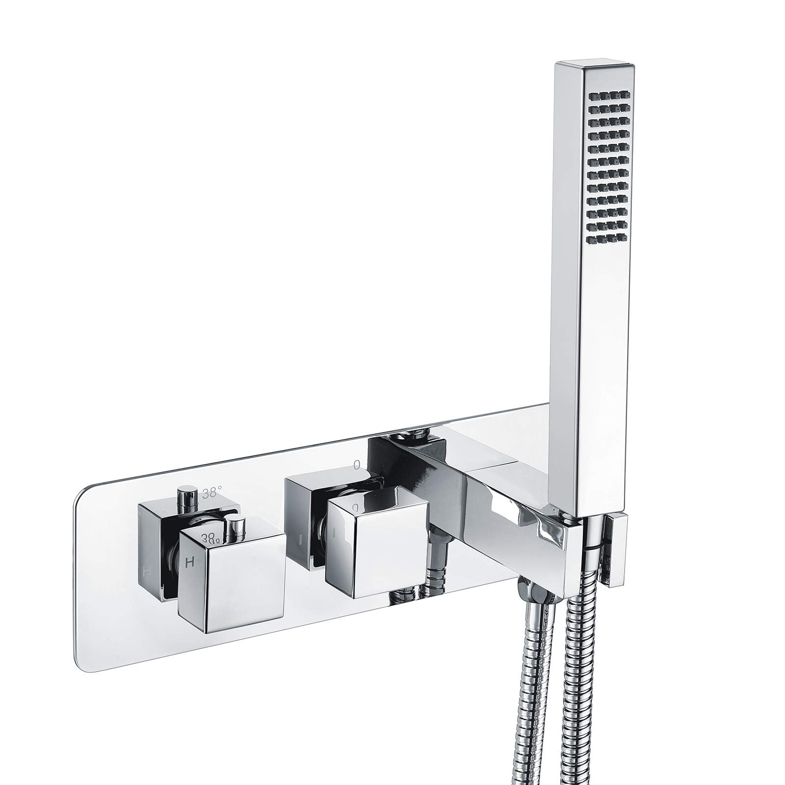 Bathroom 2 Dial 2 Way Square Concealed Thermostatic Valve with Shower Handset