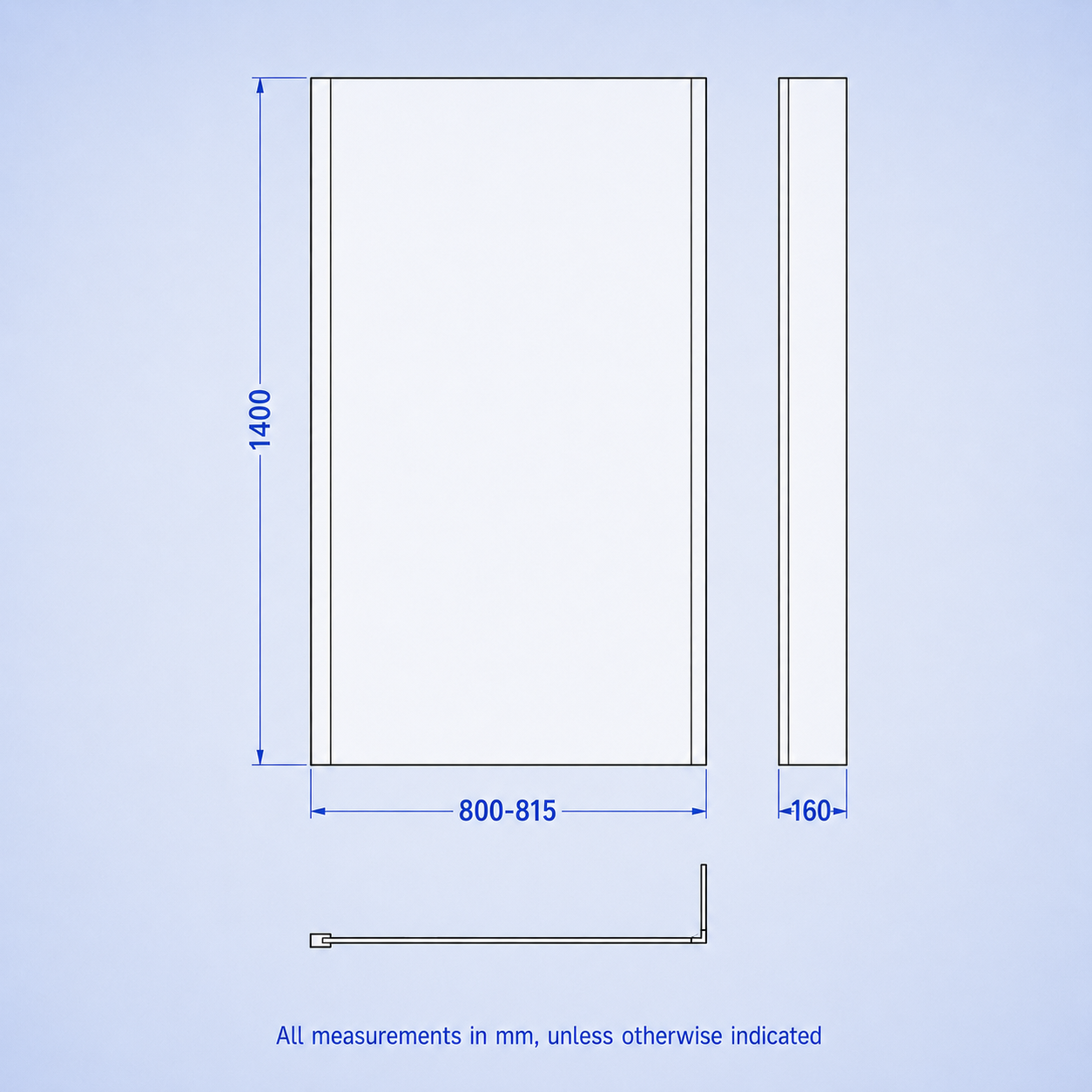 1800mm x 850mm L Shaped LH Curved Shower Bath Acrylic & Front Panel & Bath Screen