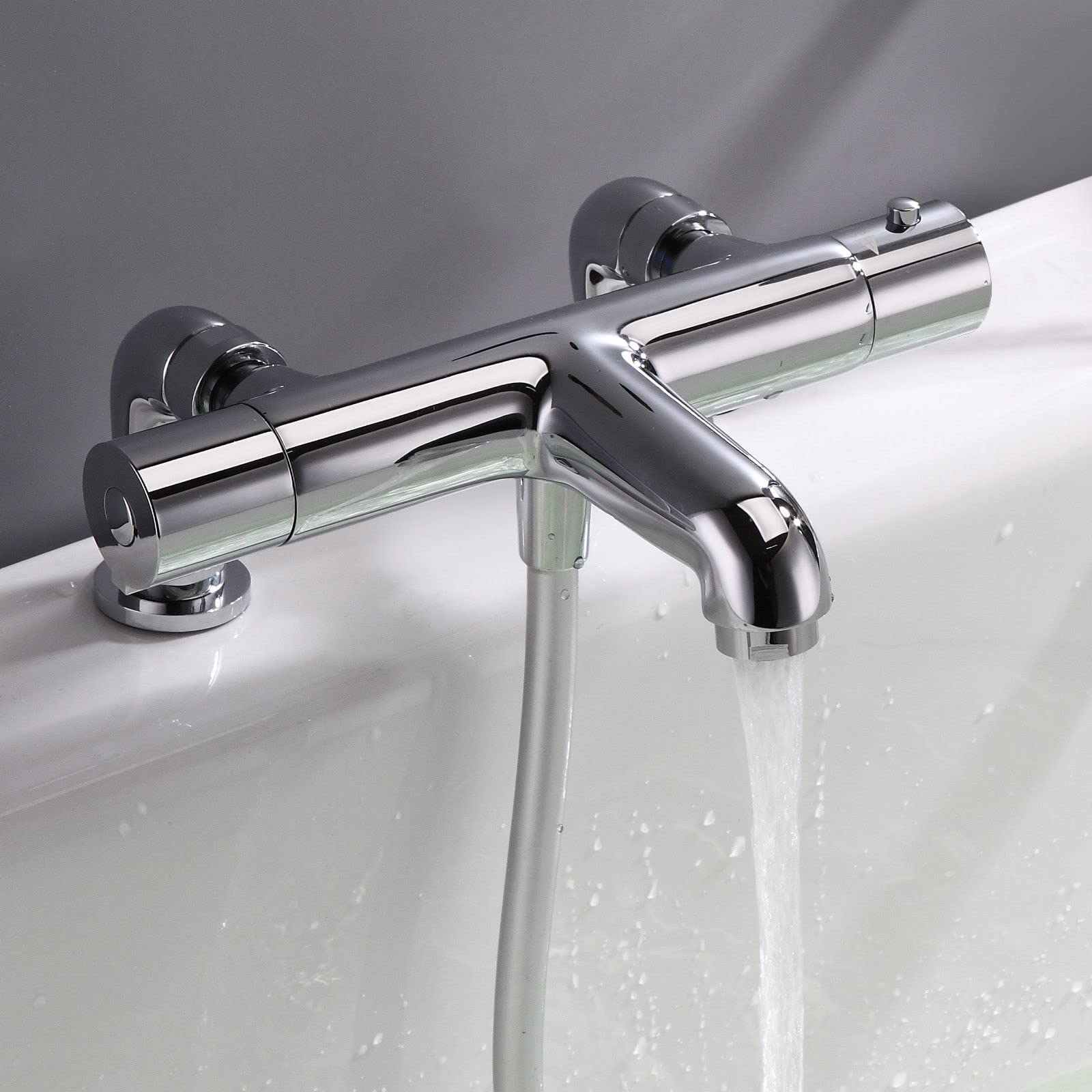 Modern Thermostatic Bath Shower Mixer TAP Deck Pillar Chrome TAPS Set