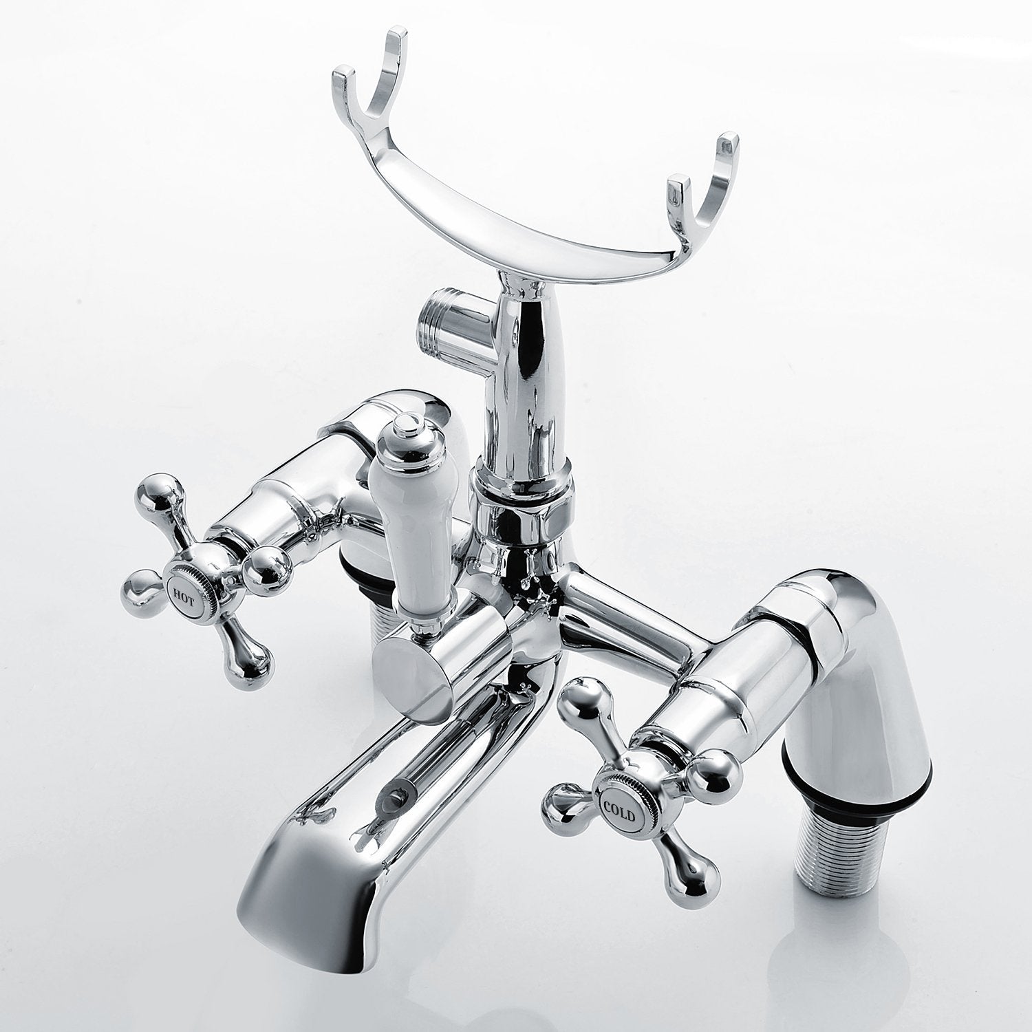 Stafford Victorian Set Of Hot & Cold Basin Taps And Bath Shower Mixer Tap With Handheld Kit