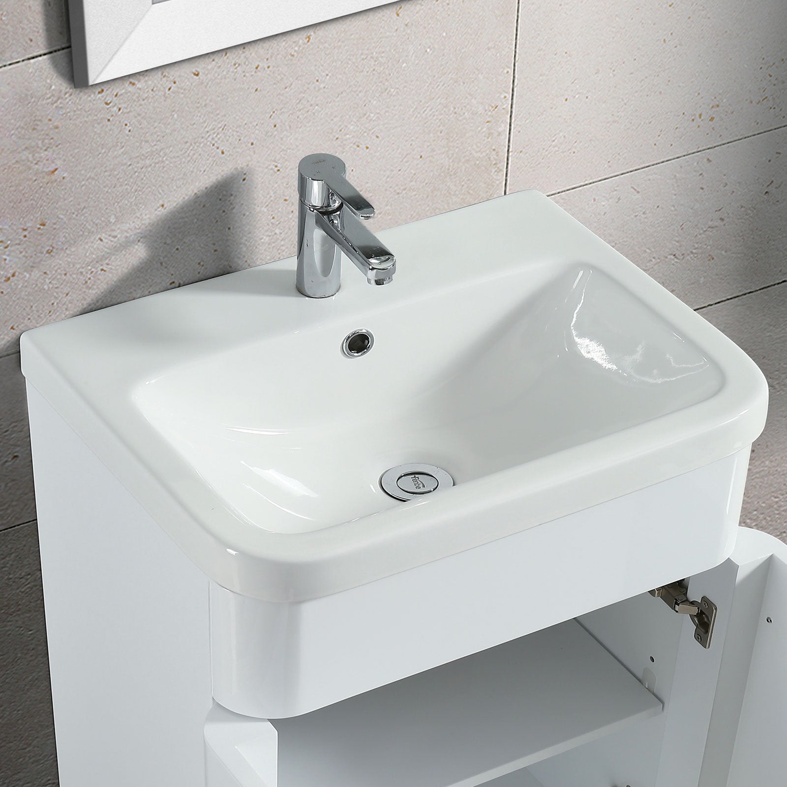 Afern Modern White 600mm Freestanding Vanity Sink Unit Ceramic Basin