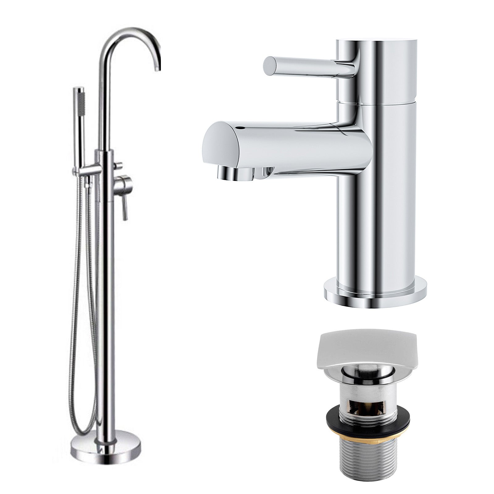 Marc Basin Mixer, Freestanding Bath Shower Mixer + Waste Chrome