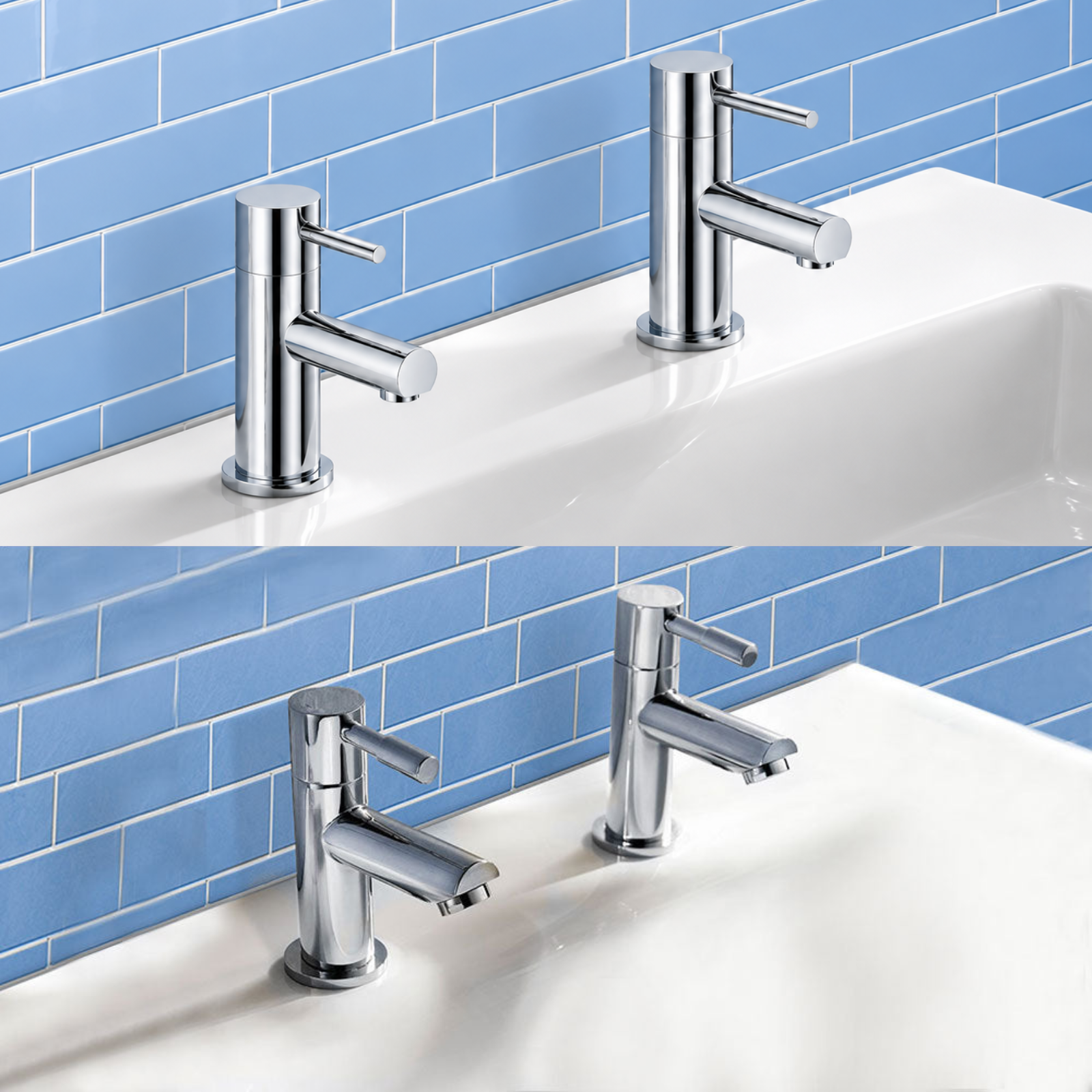 Marc Modern Set Of Twin Hot & Cold Basin Taps And Twin Bath Filer Taps