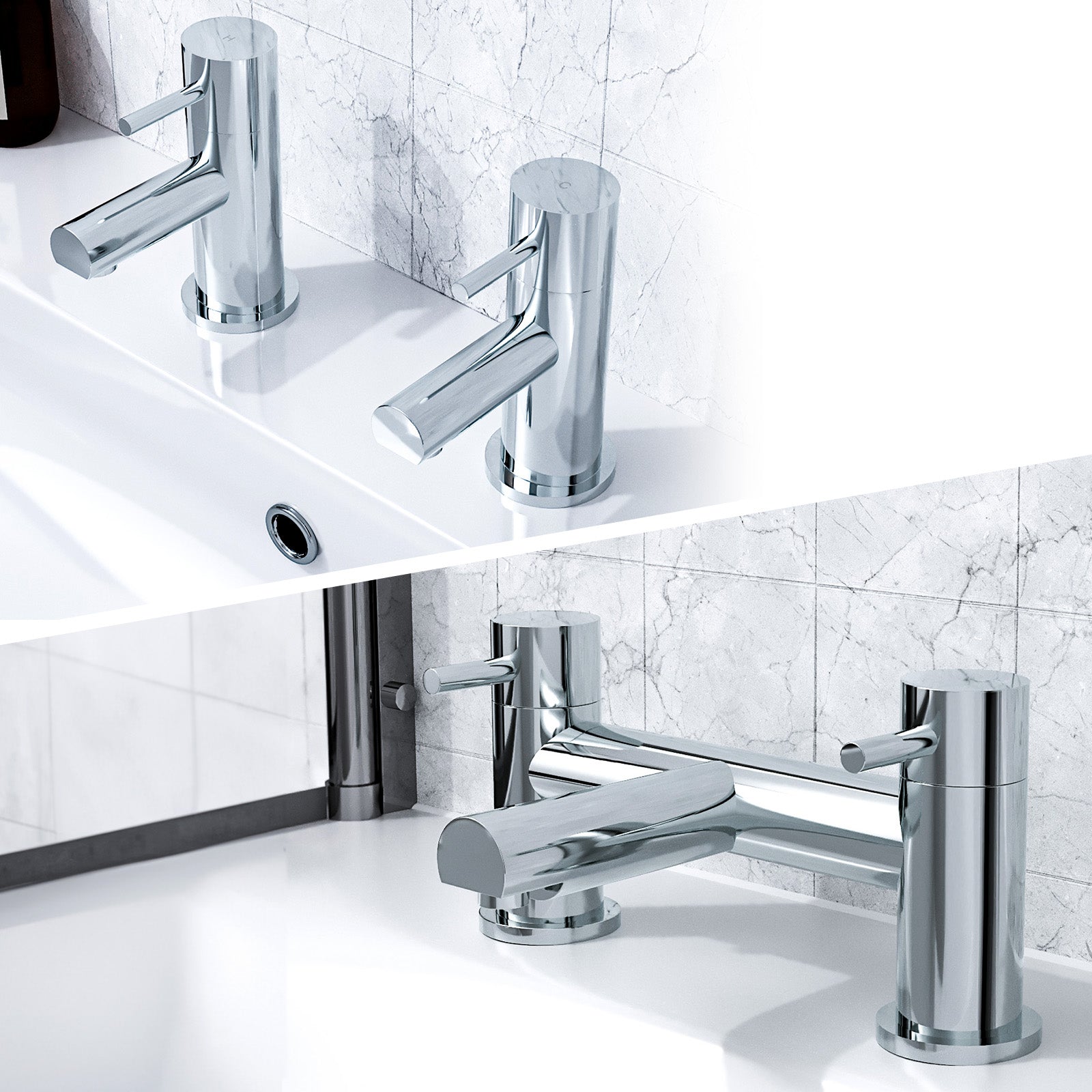 Marc Modern Set of Two Basin Taps & Deck Mounted Bath Filler Tap