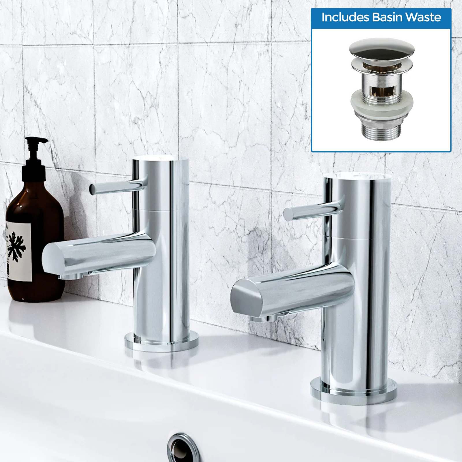 Marc Cloakroom Chrome Single Pair Of Hot And Cold Basin Sink Taps