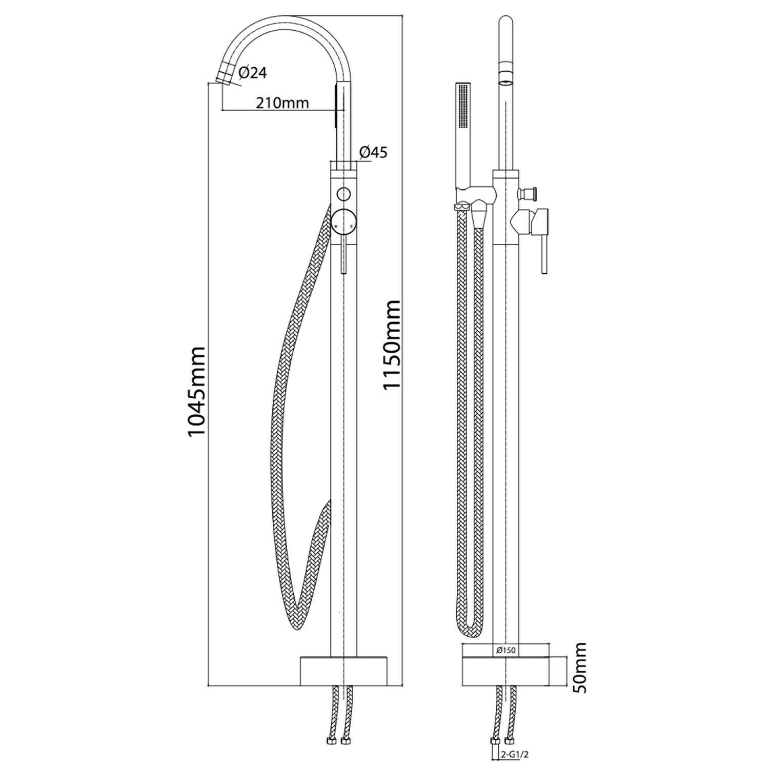 Floor Mounted Bath Shower Mixer Tap & Shower Kit Matte Black