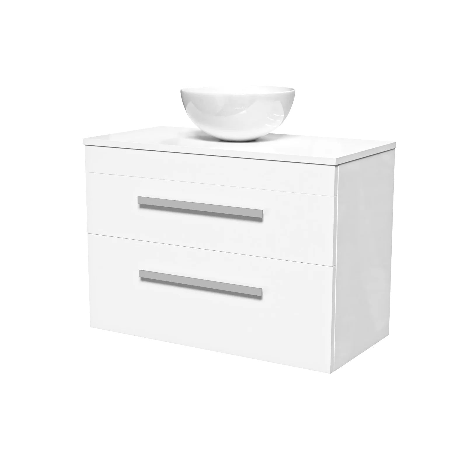 Nanuya 800mm White Wall Hung 2 Drawers with Countertop Round Basin and Worktop