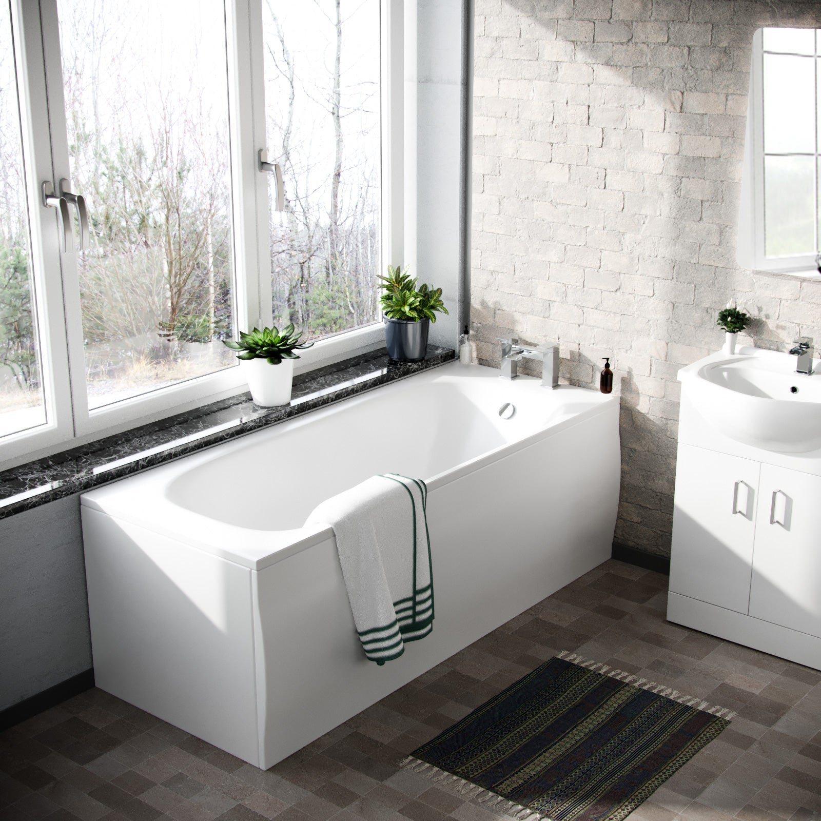 Cann White 550mm Floor Standing Basin Vanity Close Coupled Toilet and Round Bath