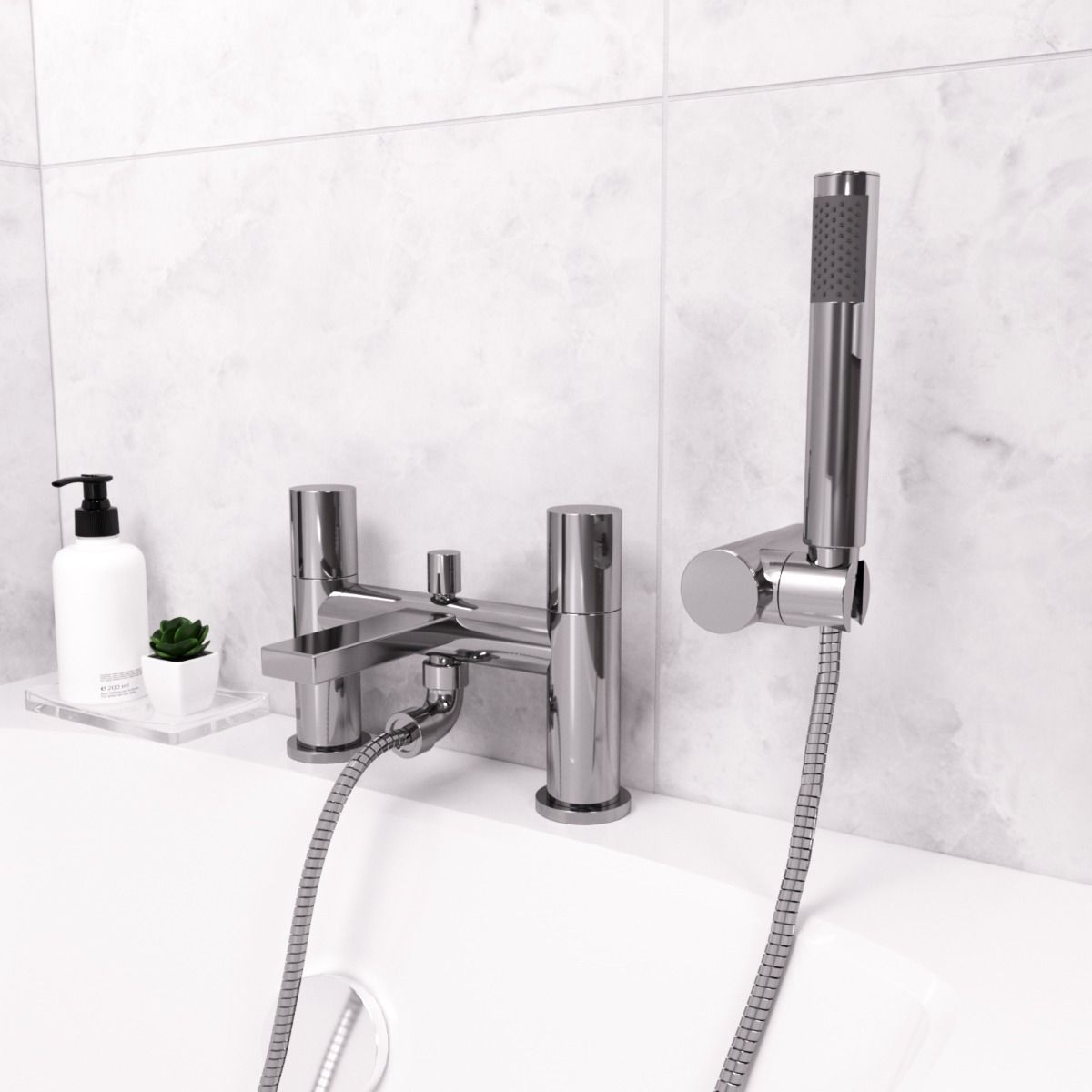 Arte Noza Deck Mounted Bath Shower Mixer With Handset And Holder Chrome