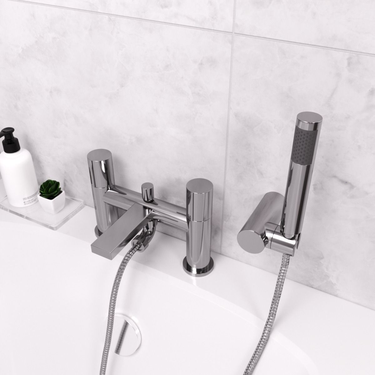 Arte Noza Deck Mounted Bath Shower Mixer With Handset And Holder Chrome