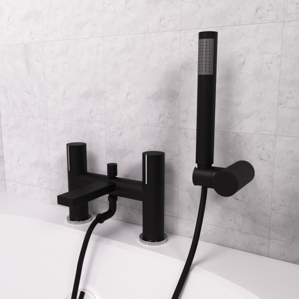 Arte Deck Mounted Handleless Bath Shower Mixer Matt Black With Handset And Adjustable Holder
