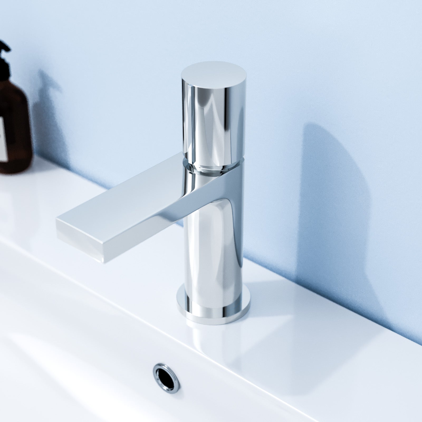 Chrome Handleless Arte Futuristic Basin Mixer Tap Deck Mounted Brass Core