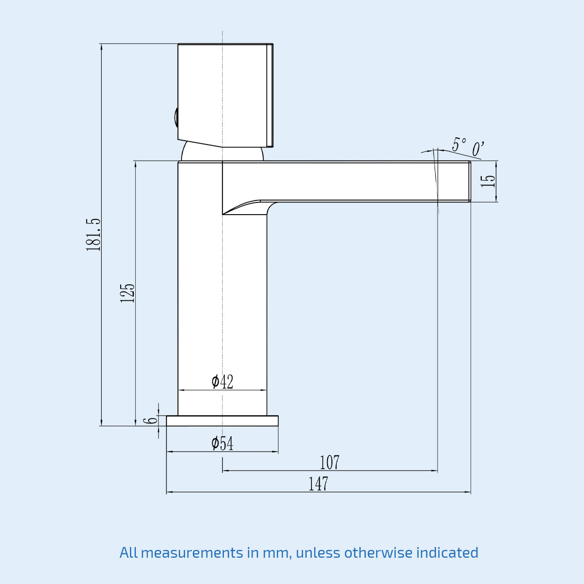 Arte Matt Black Handleless Futuristic Basin Mixer Tap Deck Mounted Brass Core