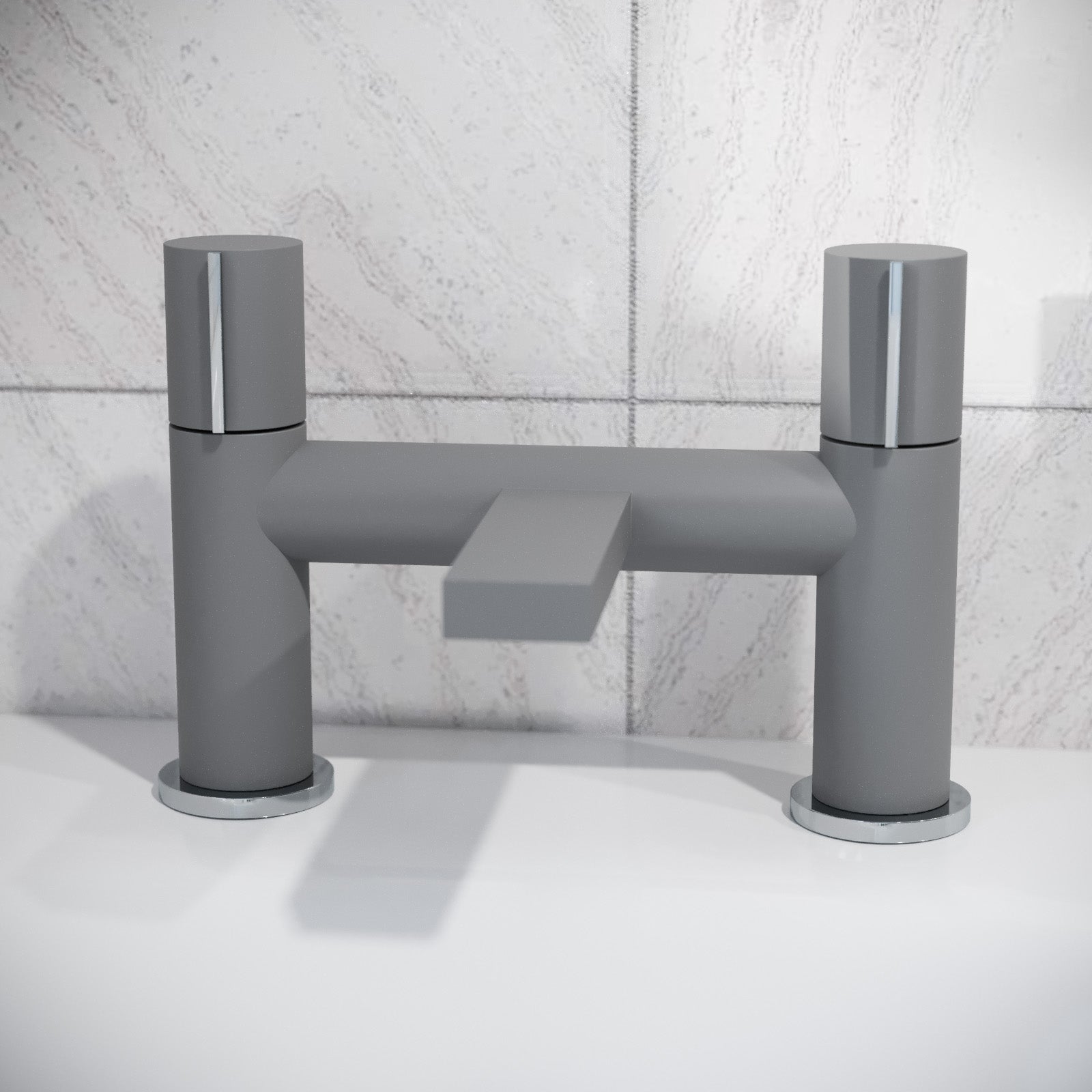 Matte Grey Arte Handleless Futuristic Bath Filler Tap Deck Mounted Brass