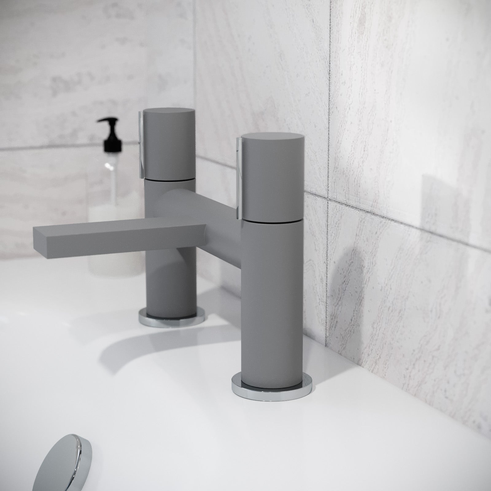 Matte Grey Arte Handleless Futuristic Bath Filler Tap Deck Mounted Brass