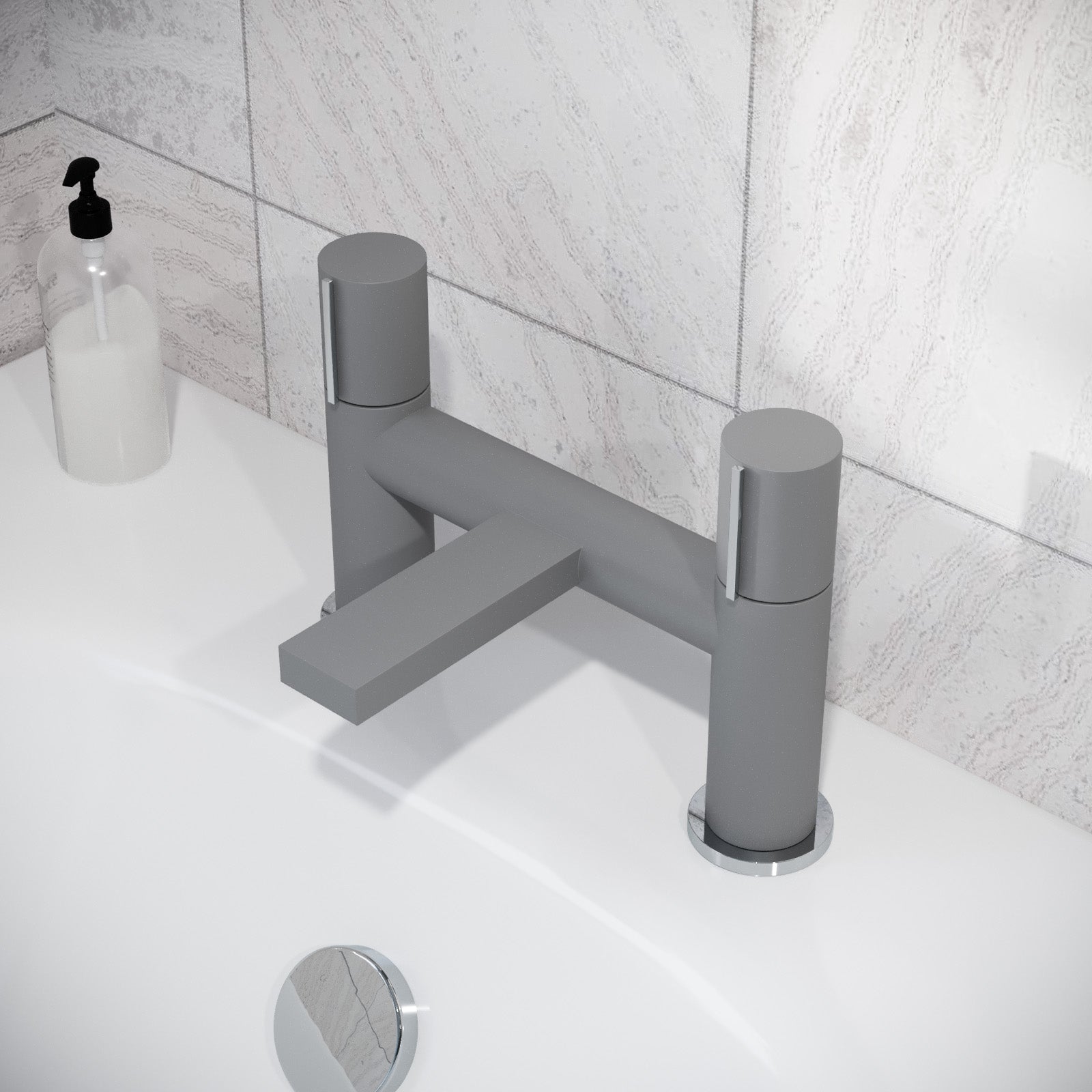 Matte Grey Arte Handleless Futuristic Bath Filler Tap Deck Mounted Brass