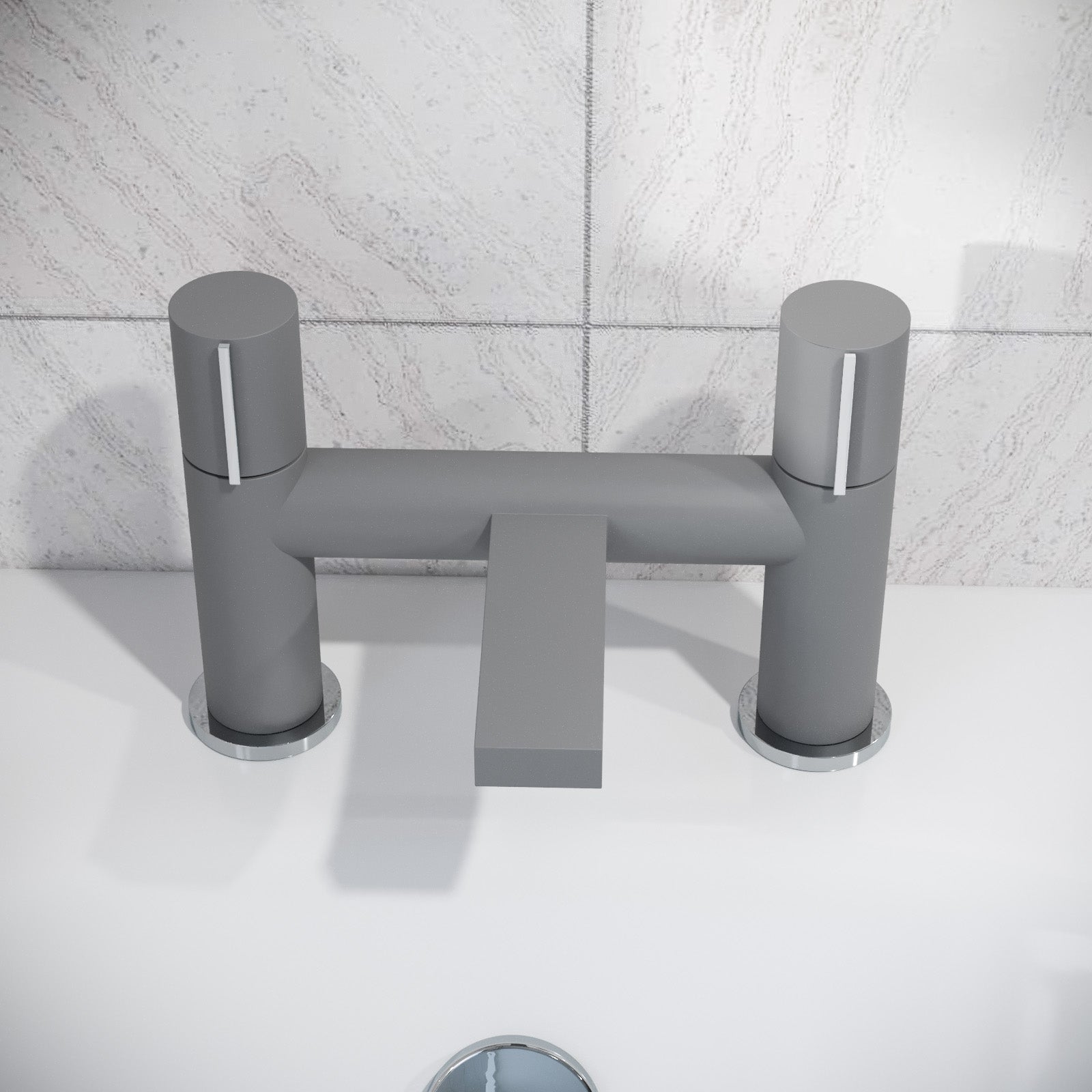 Matte Grey Arte Handleless Futuristic Bath Filler Tap Deck Mounted Brass