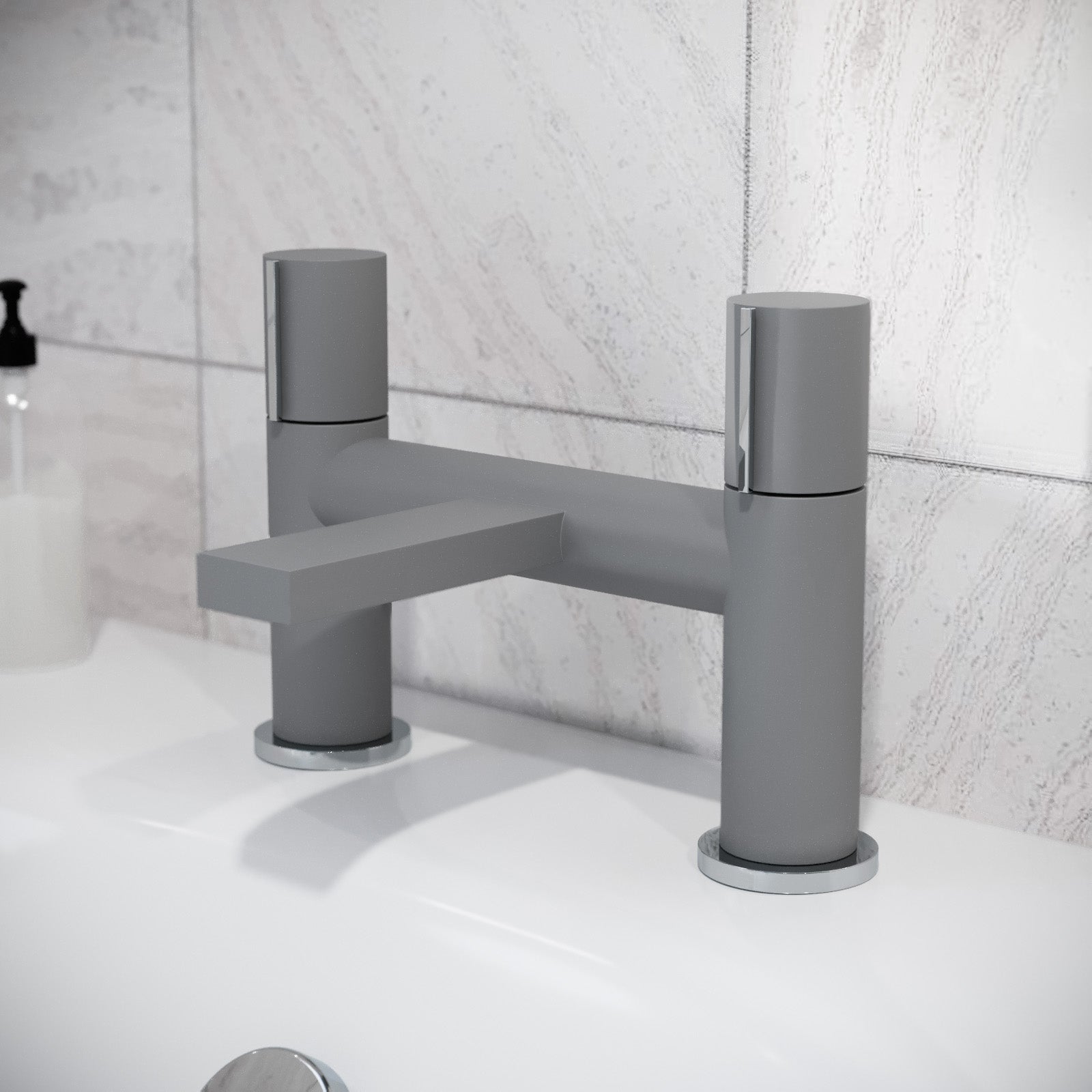 Matte Grey Arte Handleless Futuristic Bath Filler Tap Deck Mounted Brass