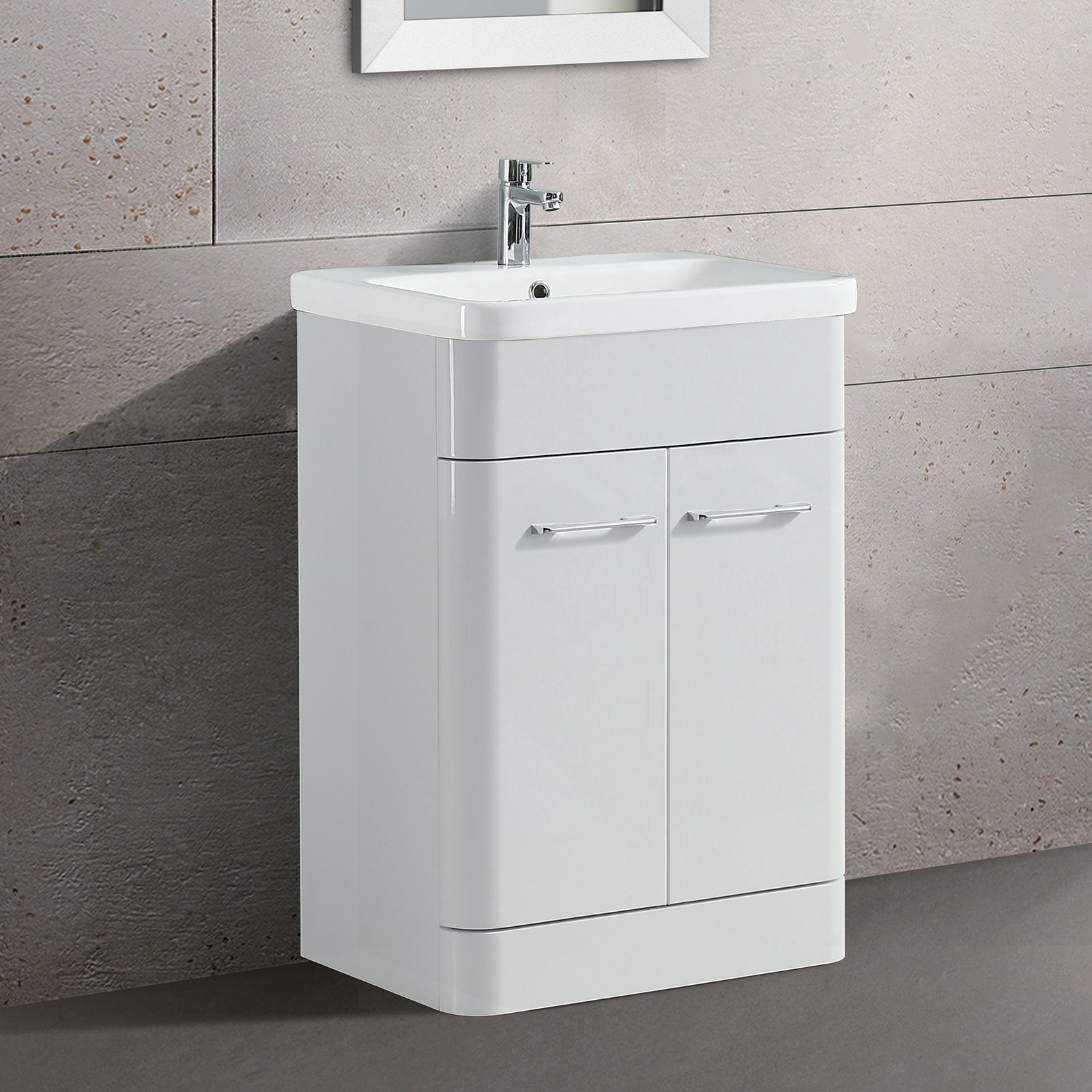 Afern Modern White 600mm Freestanding Vanity Sink Unit Ceramic Basin