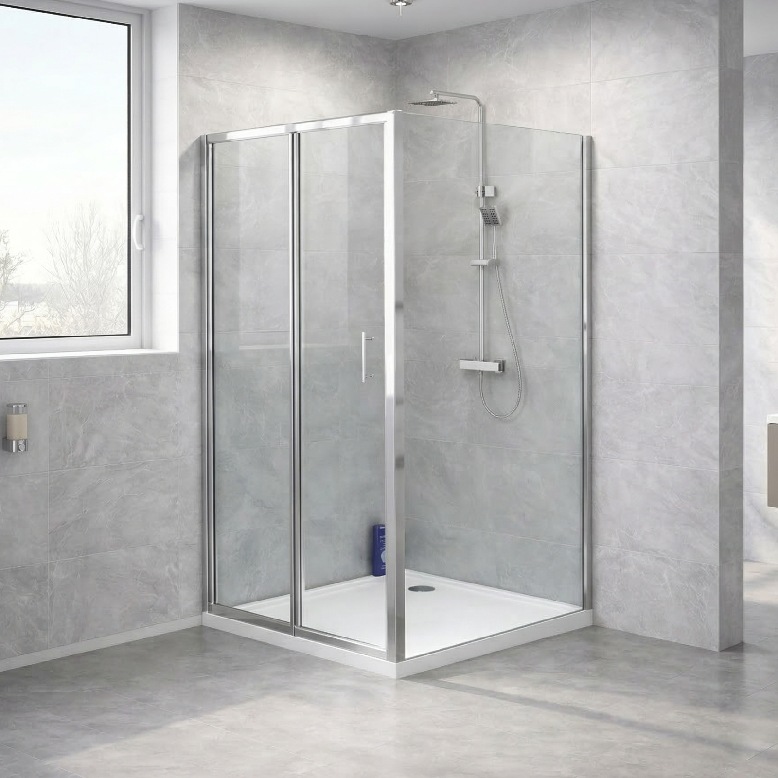 700 mm Chrome Bi-Fold Door +  900 mm Chrome Frameless Side Panel