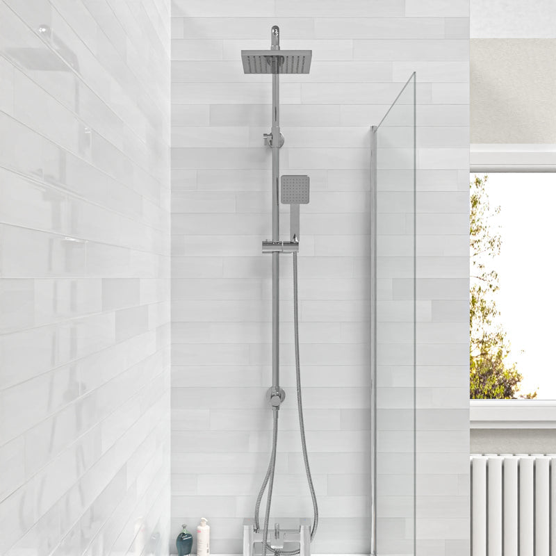 Chrome Thermostatic Square Exposed Shower Riser Rail with Handset & Deck Mounted Bath Shower Mixer Tap