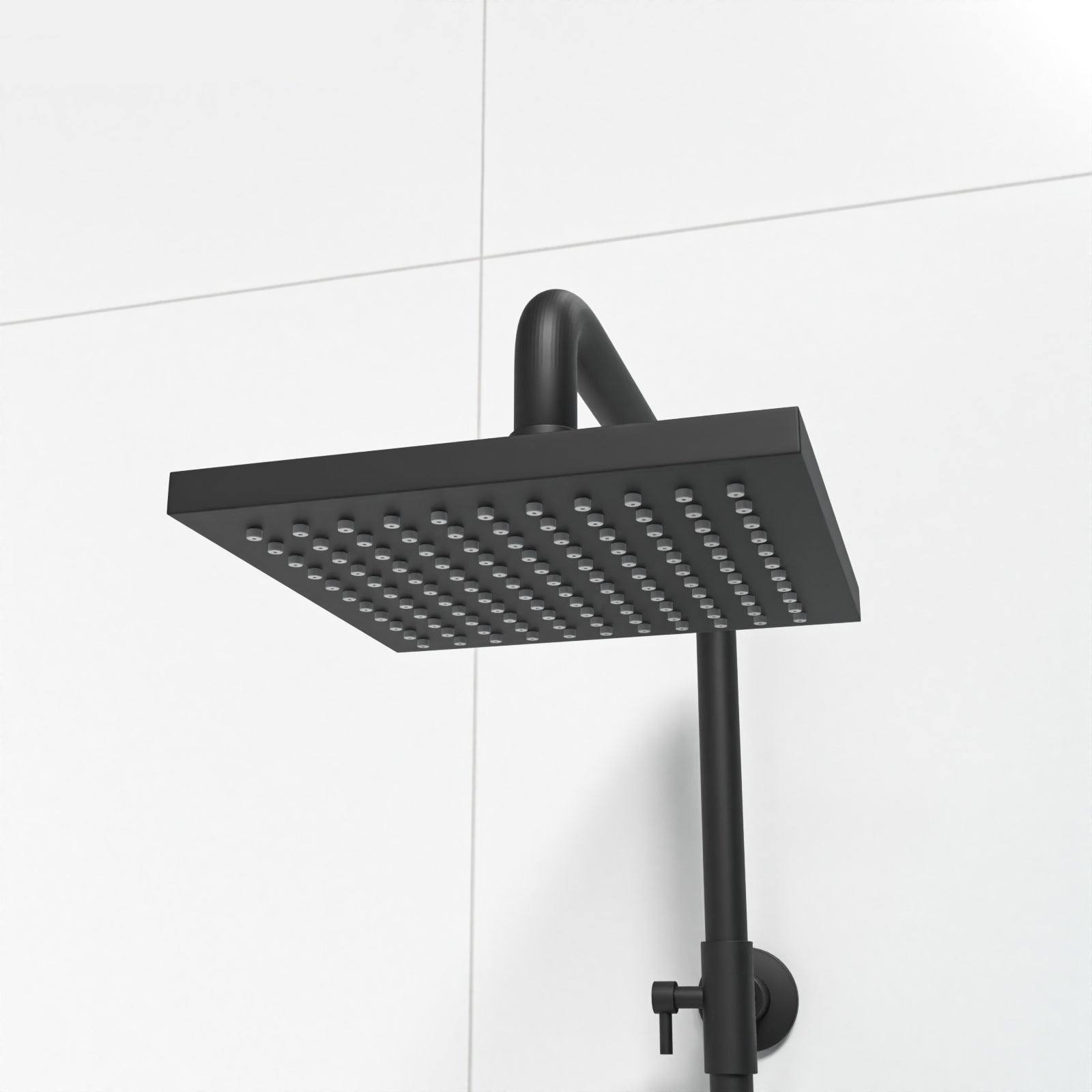 Matt Black Square Exposed Bathroom Shower Mixer Twin Head Set