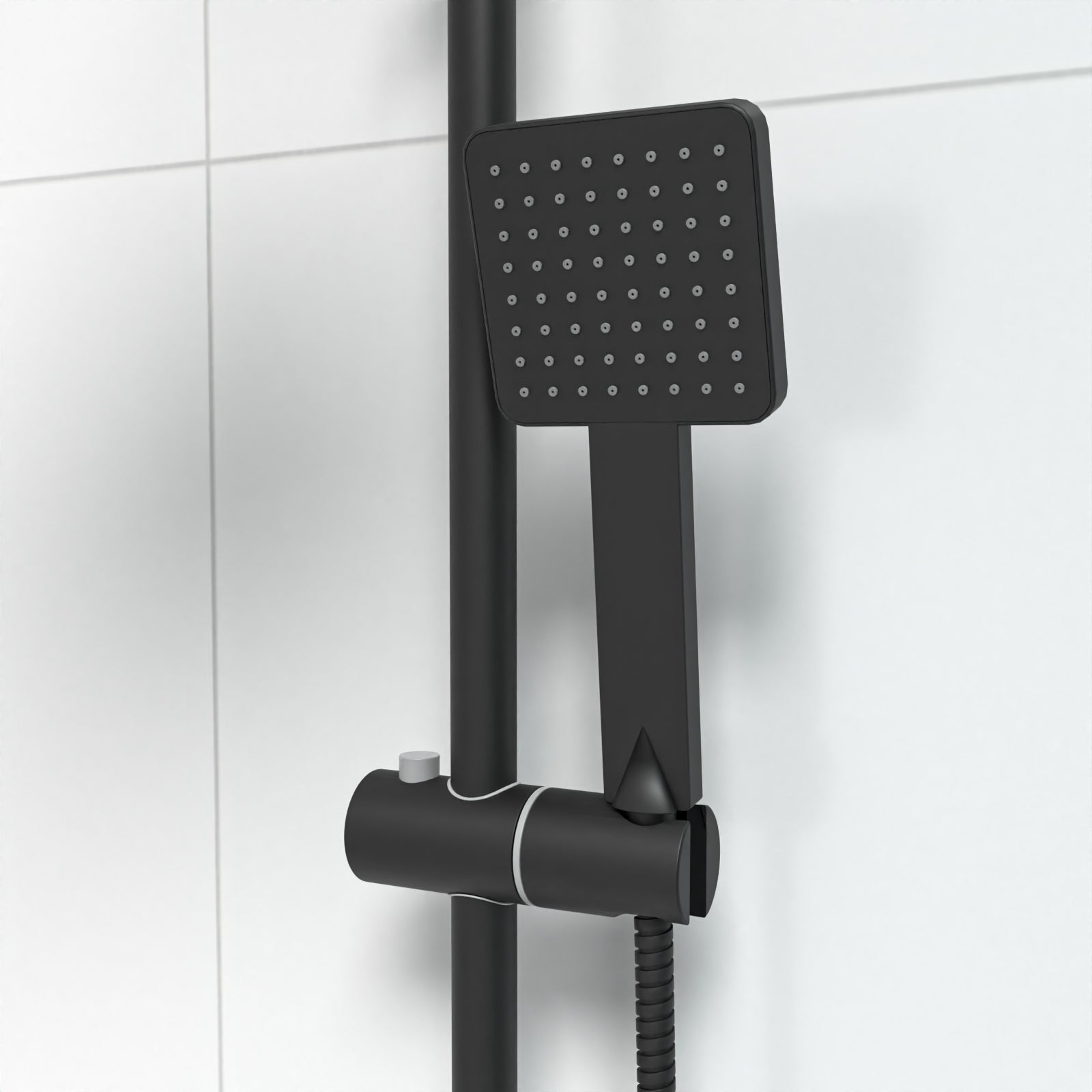 Matt Black Square Exposed Bathroom Shower Mixer Twin Head Set