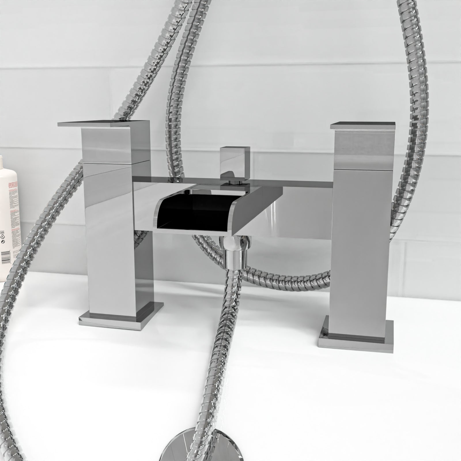 Square Chrome 2 Ways Exposed Shower Mixer Riser Rail & Handset