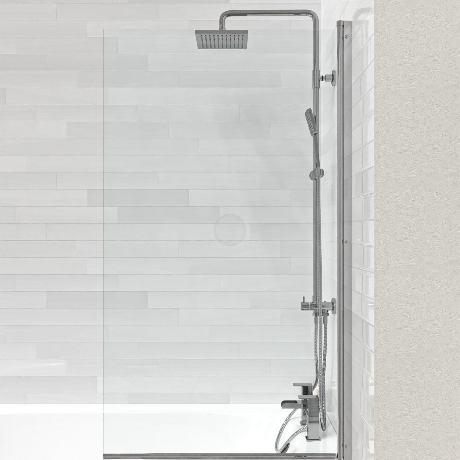 Square Chrome 2 Ways Exposed Shower Mixer Riser Rail & Handset