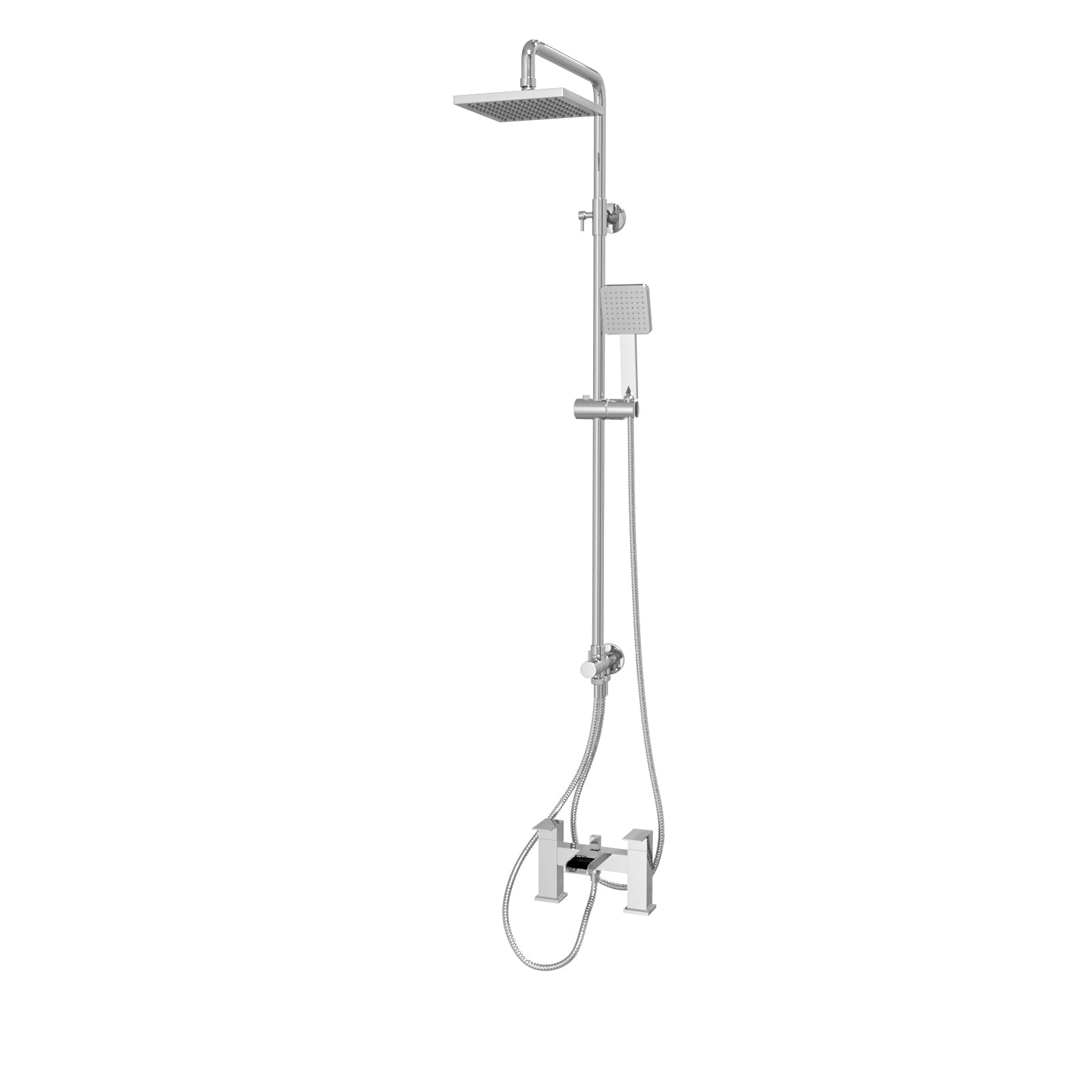 Square Chrome 2 Ways Exposed Shower Mixer Riser Rail & Handset