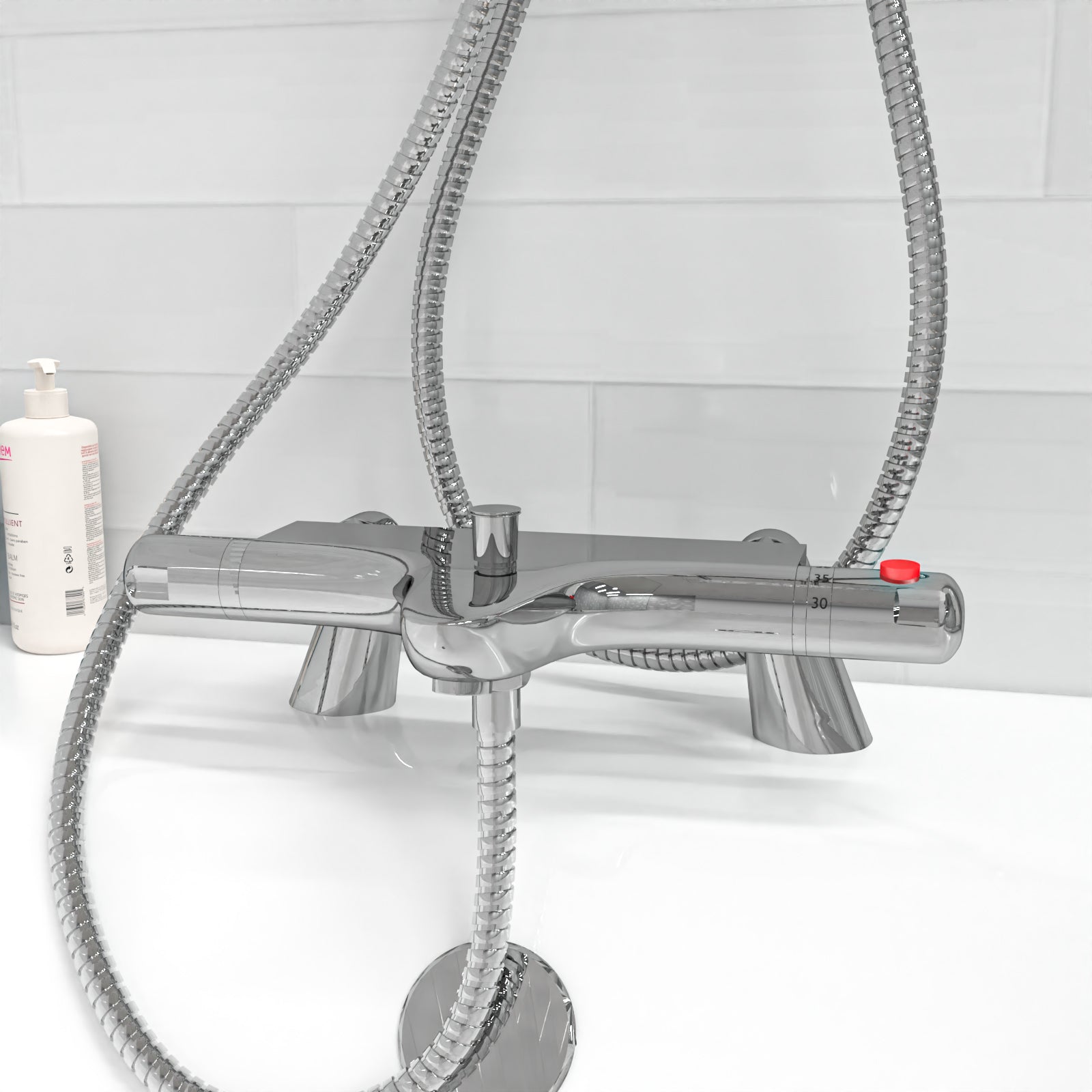 Square Chrome Exposed Shower Mixer Thermostatic Riser Rail & Handset