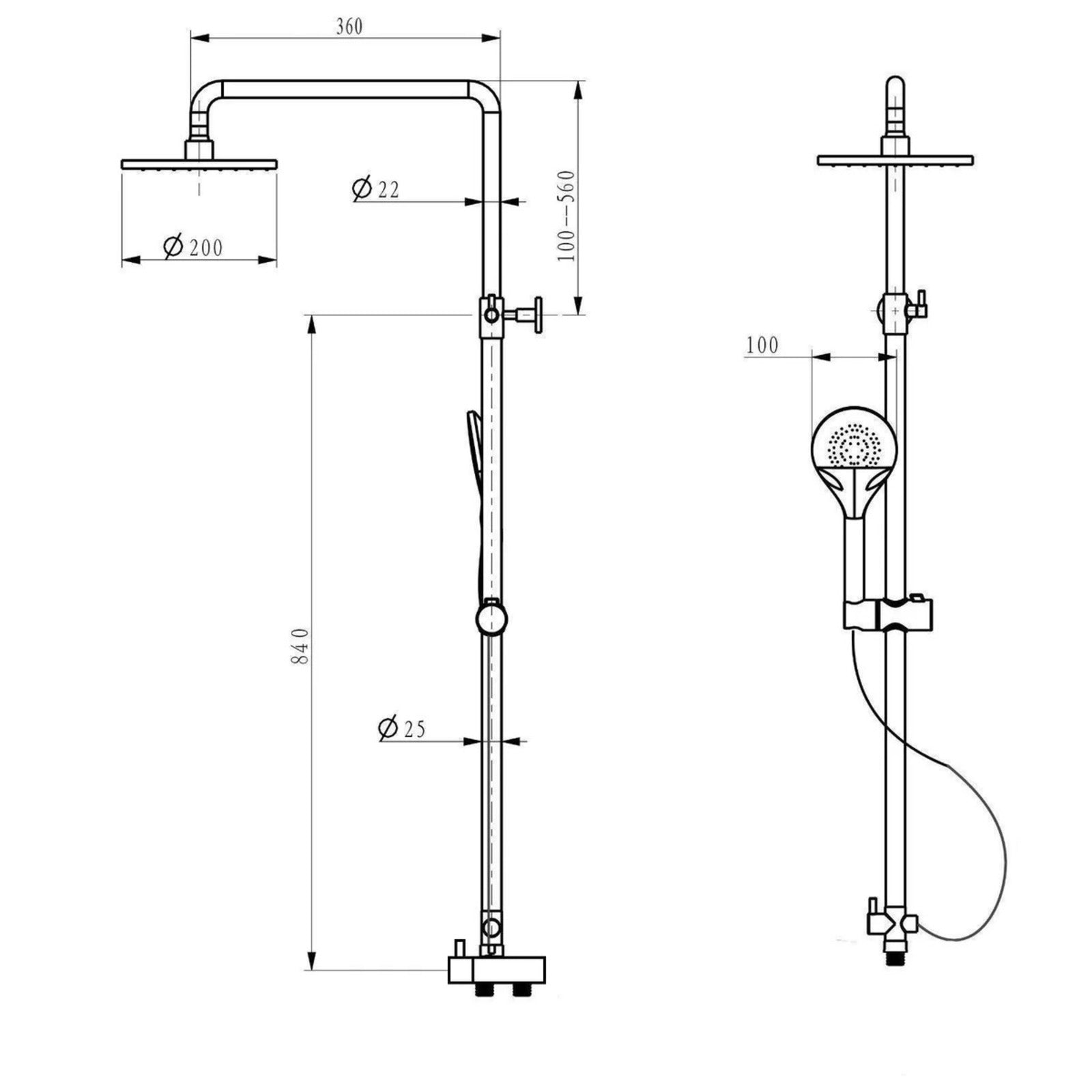 Winstead Chrome Exposed Bath Shower Mixer Handless Slider Rail 3 Mode Handset