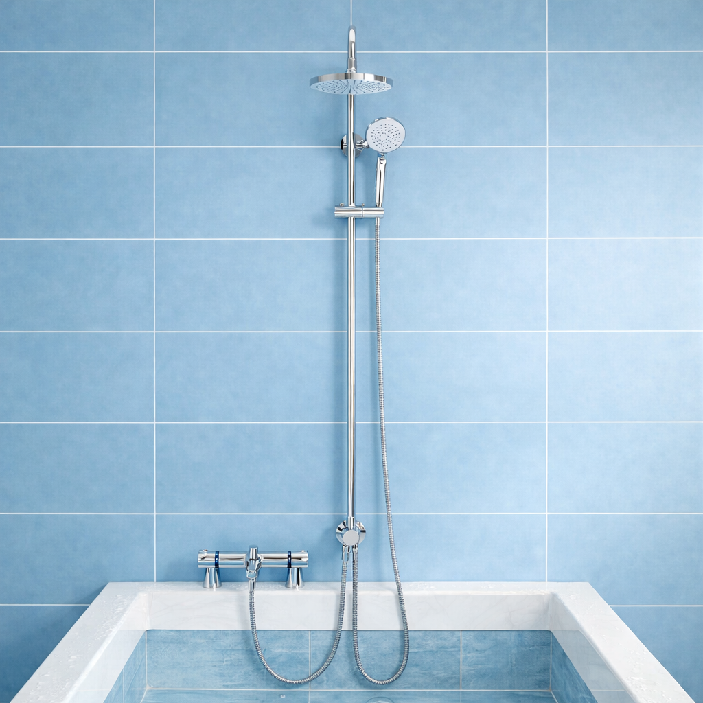 Winstead Round Chrome Thermostatic Bath Shower Mixer & Multi Function Shower Riser Kit