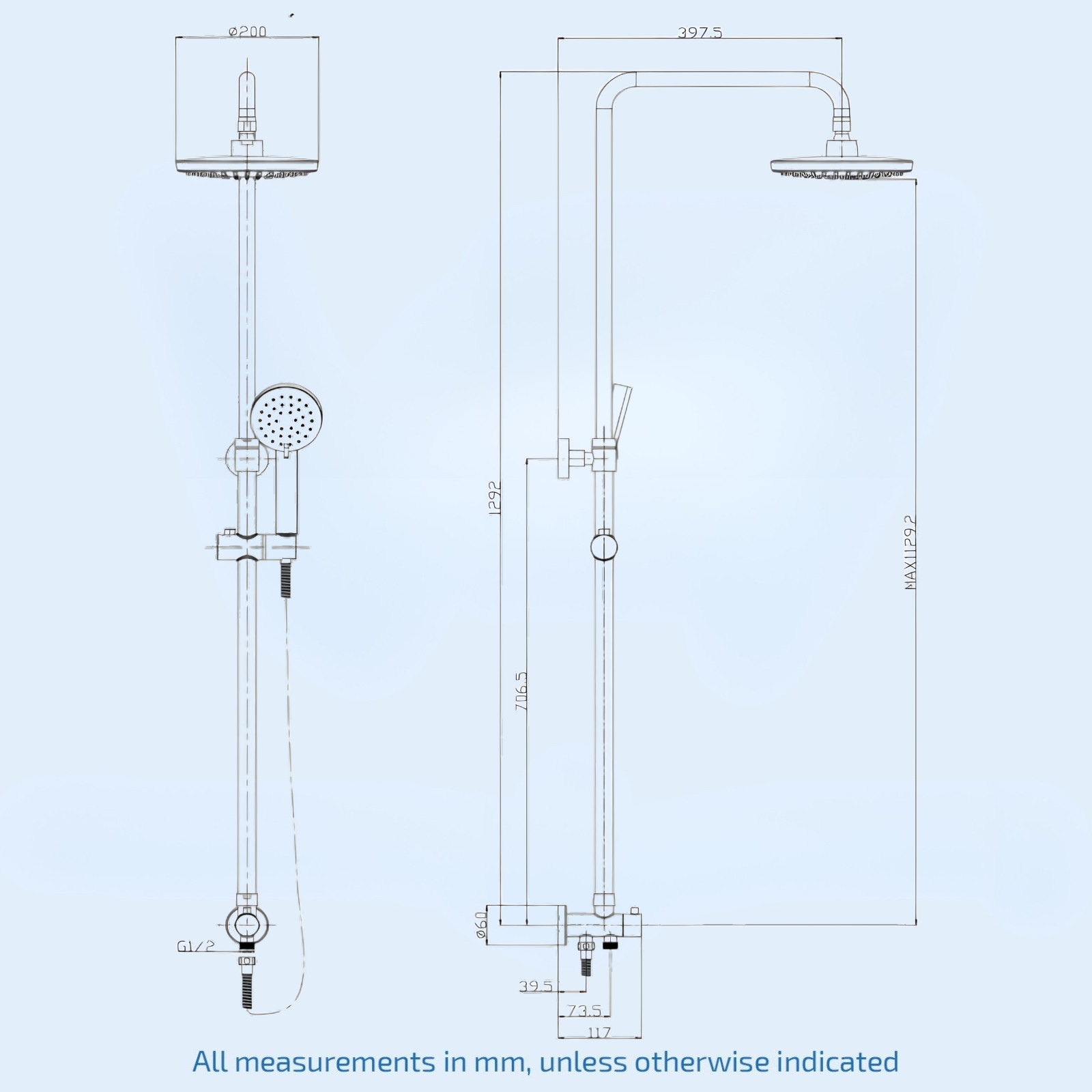 Winstead Round Chrome Thermostatic Bath Shower Mixer & Multi Function Shower Riser Kit