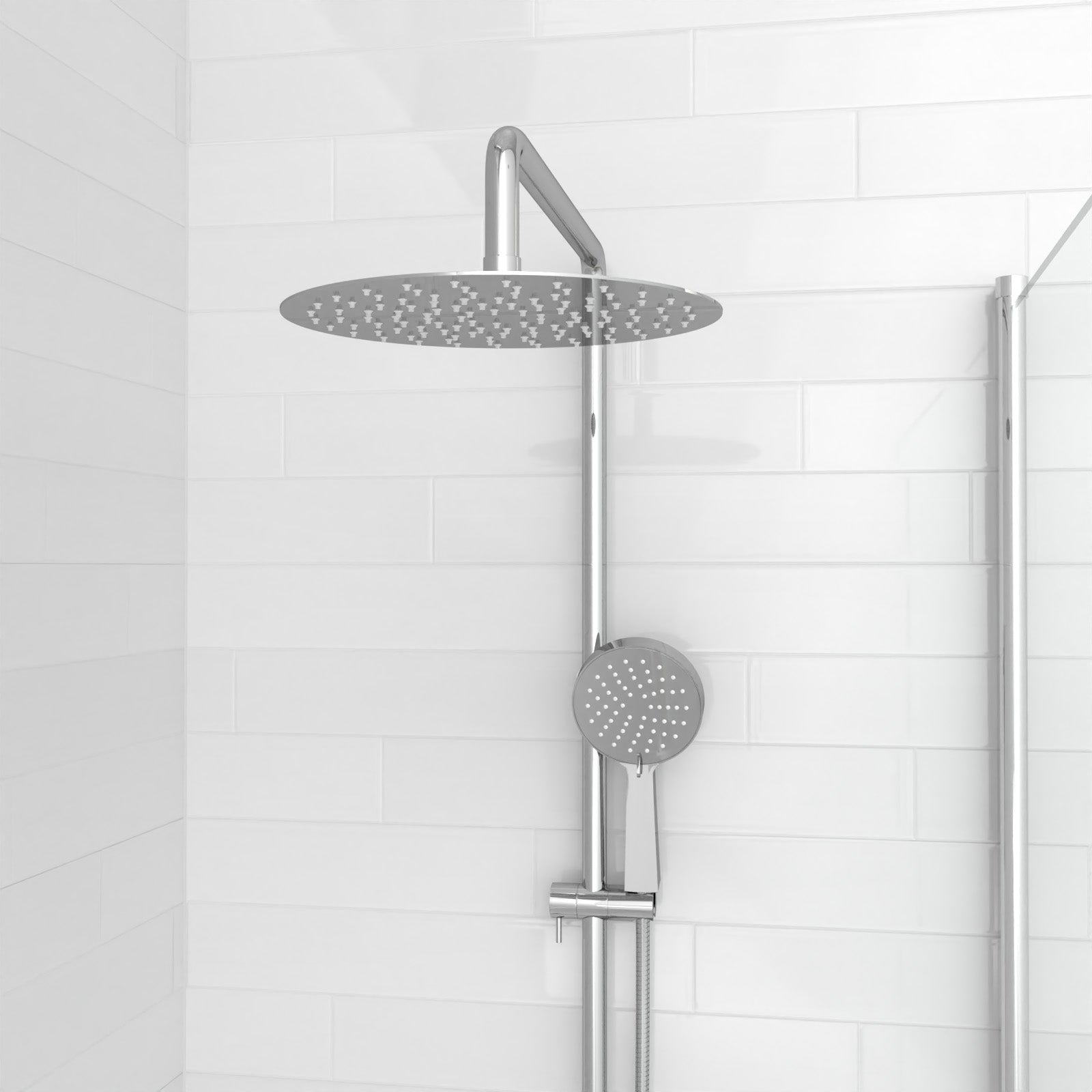 Kinver Modern Exposed Round Shower Mixer Handset & Riser Rail Kit Chrome