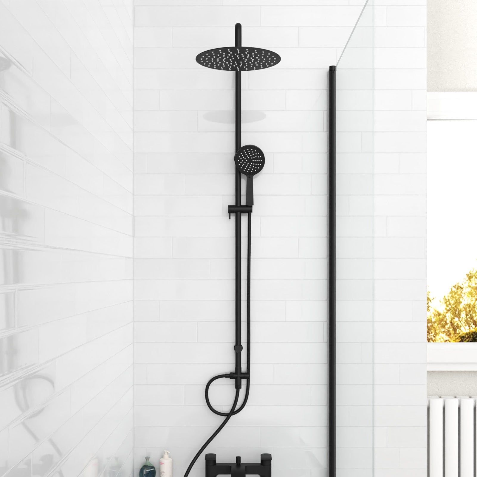 Kinver Modern Exposed Round Shower Mixer Handset & Riser Rail Kit Matte Black