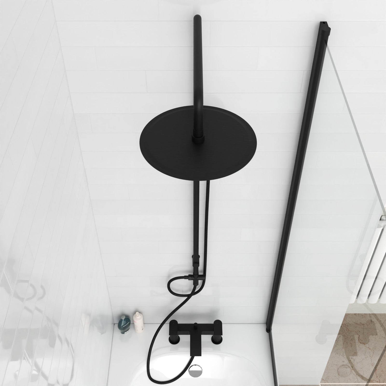 Kinver Modern Exposed Round Shower Mixer Handset & Riser Rail Kit Matte Black