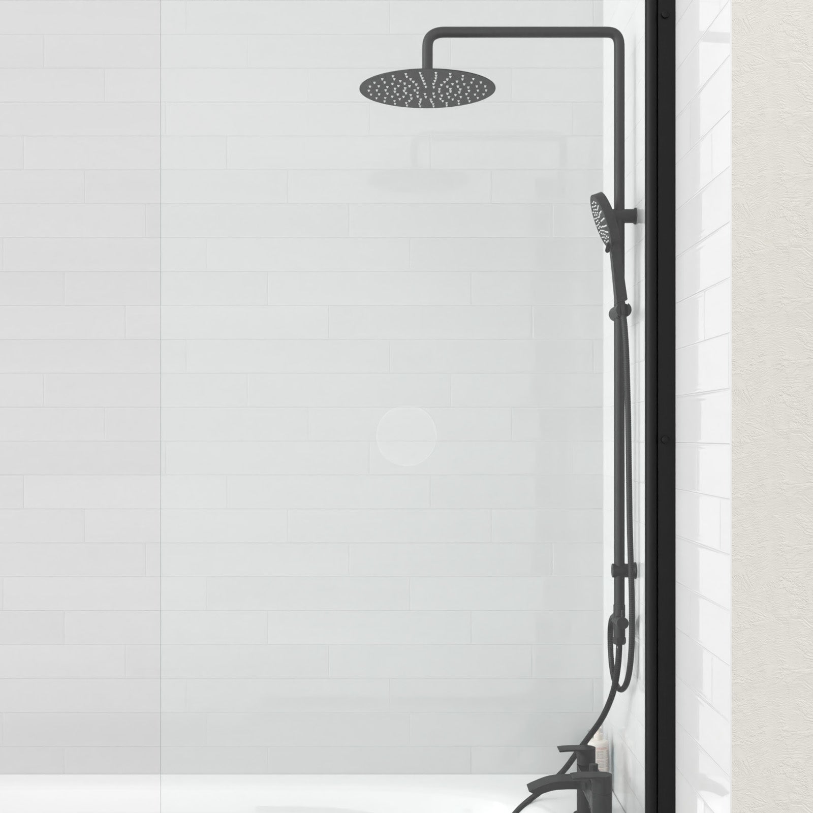 Kinver Modern Exposed Round Shower Mixer Handset & Riser Rail Kit Matte Black