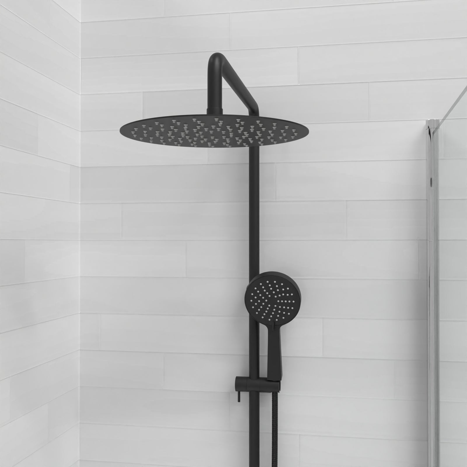 Stamford Round Riser Rail Shower Kit With Bath Mixer Tap & Handset Matte Black
