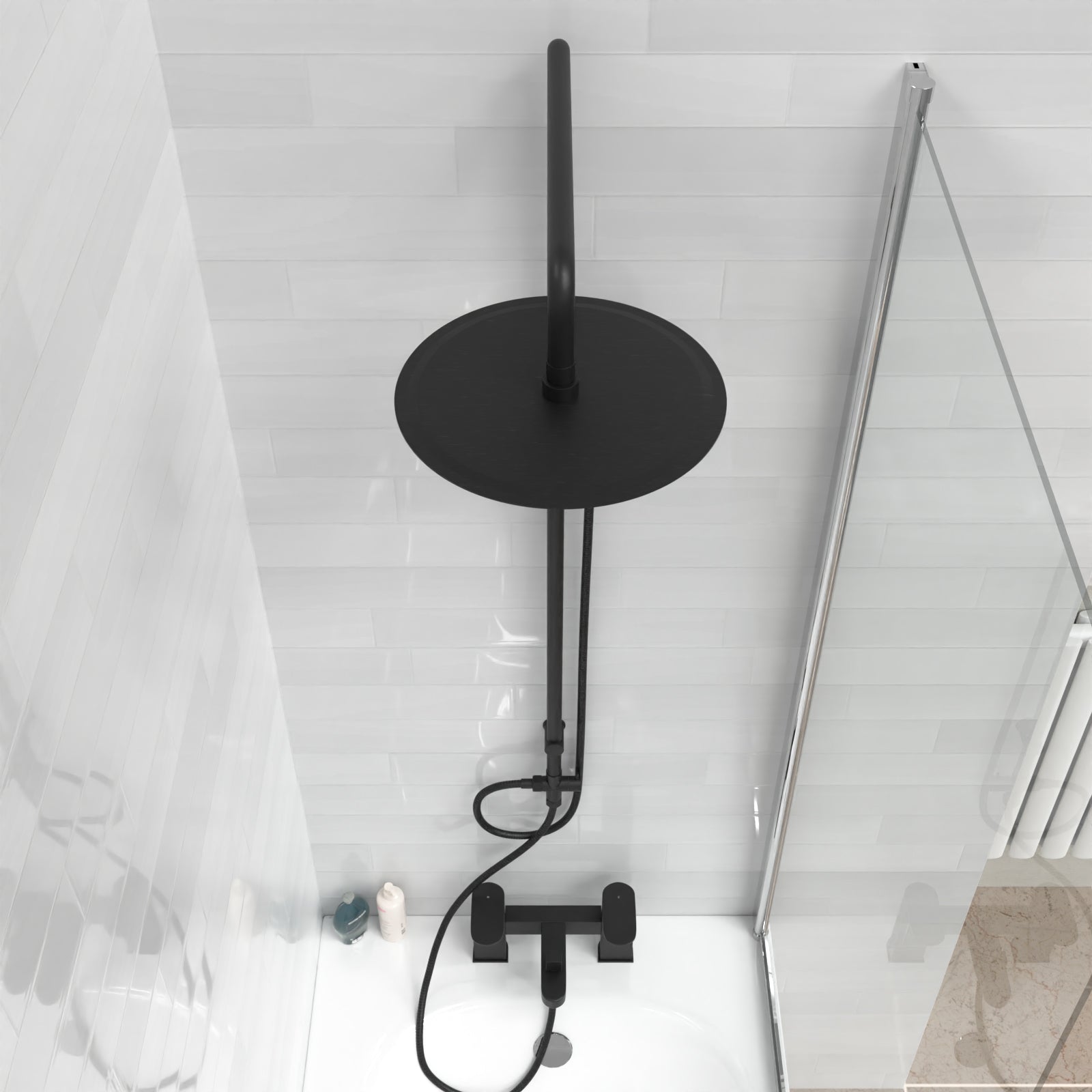 Stamford Round Riser Rail Shower Kit With Bath Filler Tap & Handset Matte Black