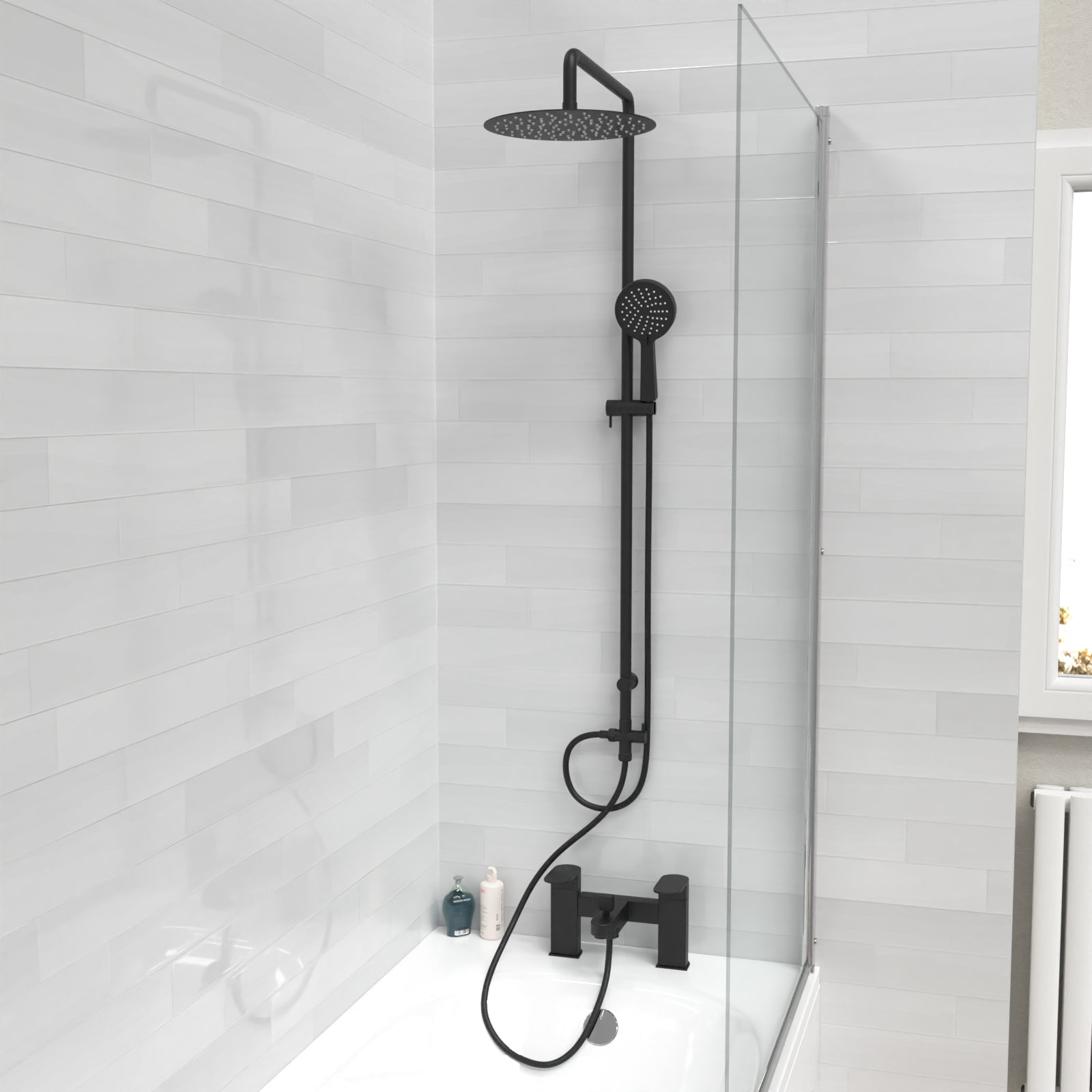 Stamford Round Riser Rail Shower Kit With Bath Filler Tap & Handset Matte Black