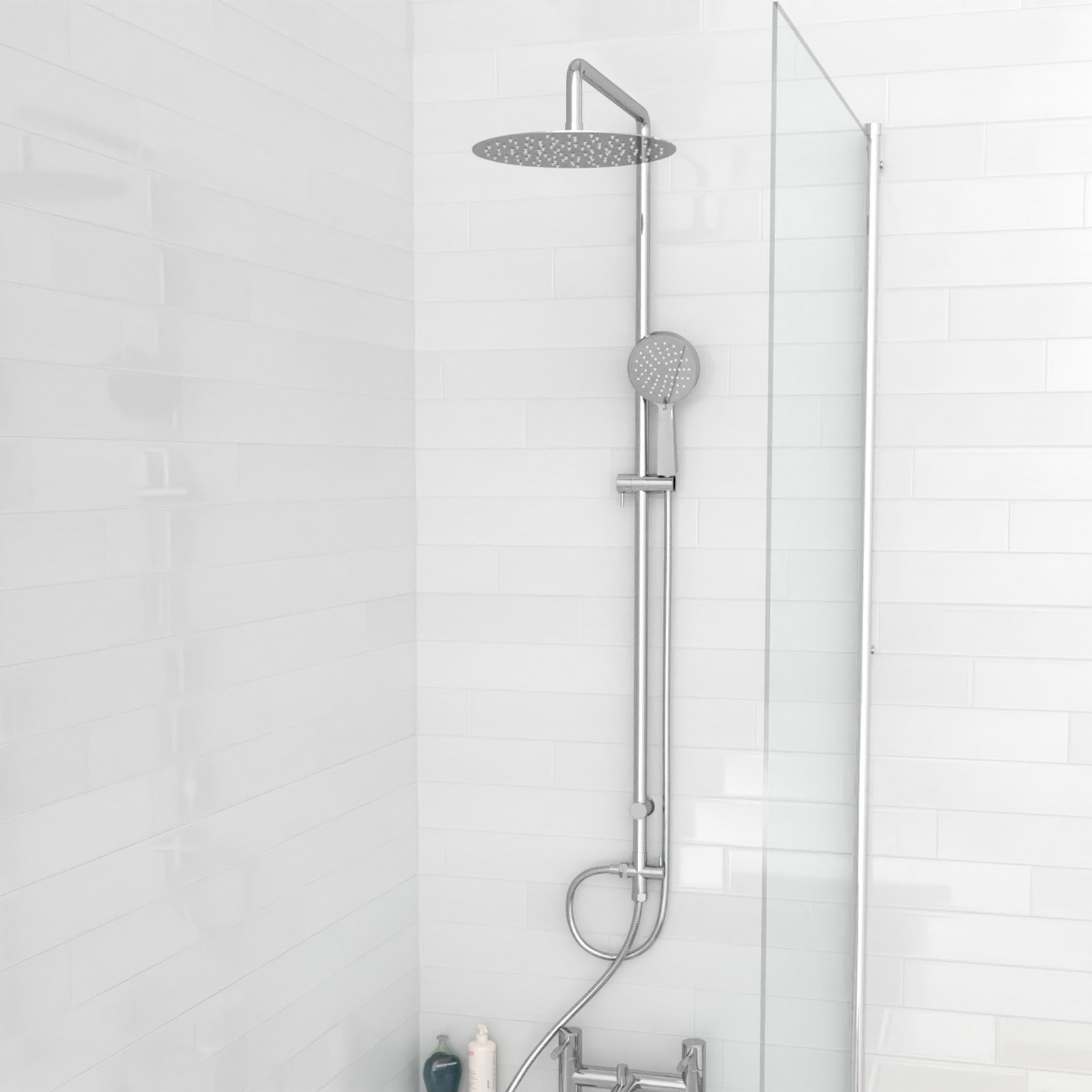 Kinver Modern Exposed Round Shower Mixer Handset & Riser Rail Kit Chrome