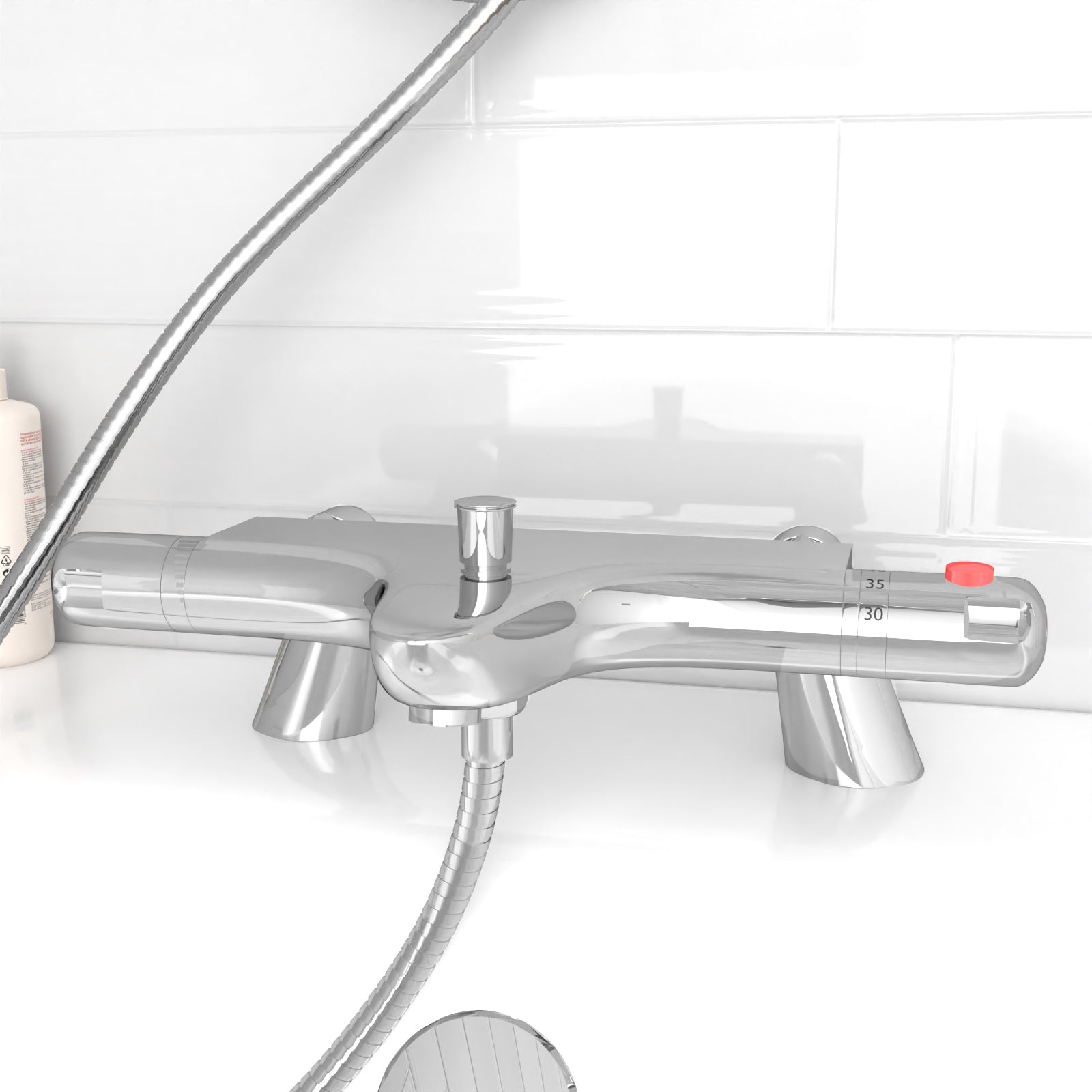 Tasley Exposed Round Shower, Safety Button Thermostatic Mixer Tap, Handset & Rail Kit