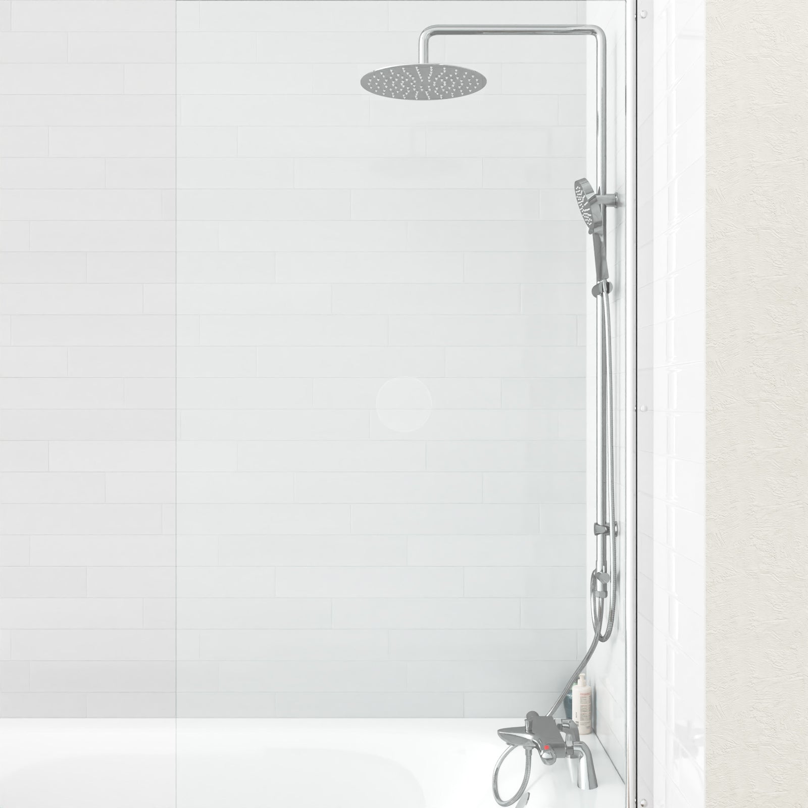 Tasley Exposed Round Shower, Safety Button Thermostatic Mixer Tap, Handset & Rail Kit