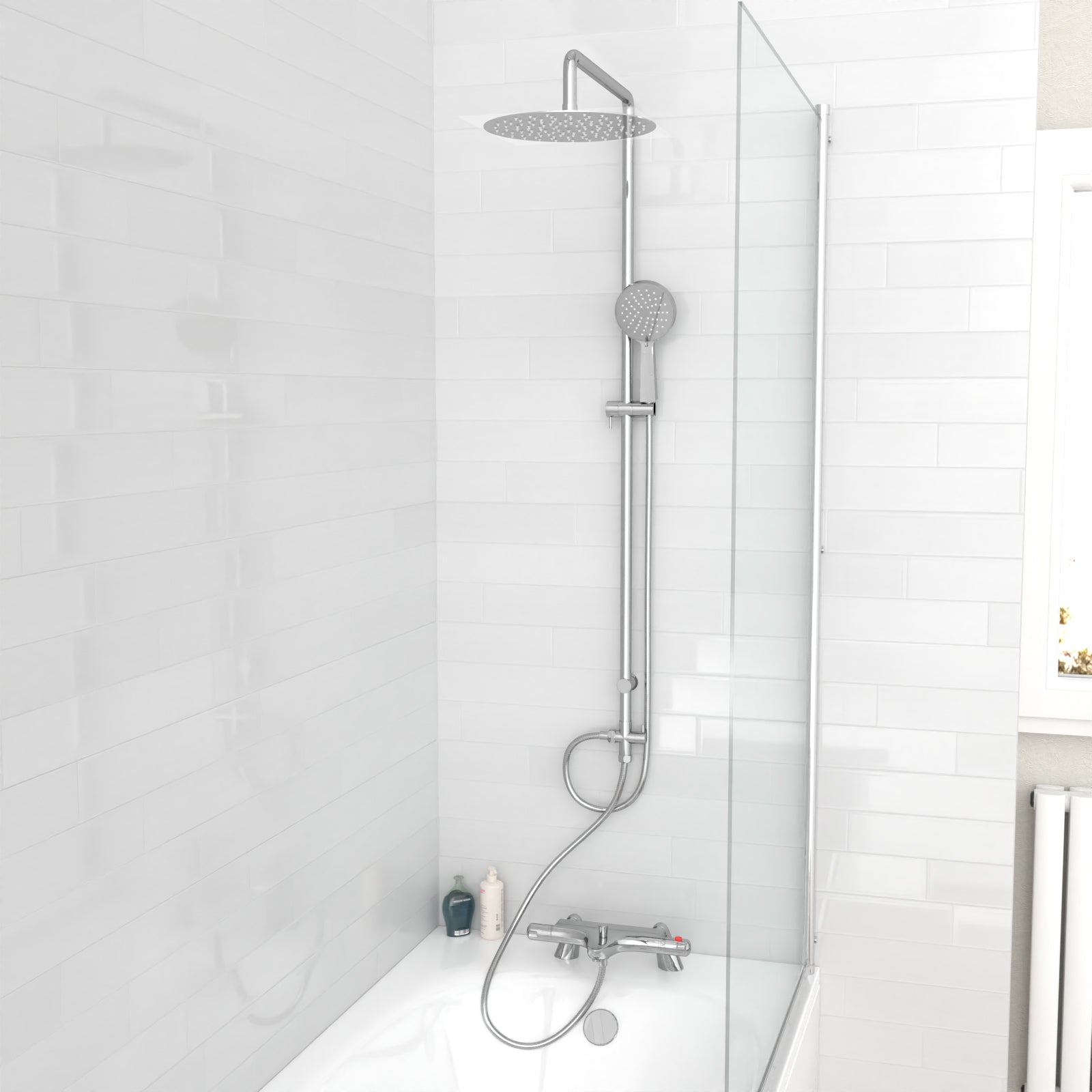 Tasley Exposed Round Shower, Safety Button Thermostatic Mixer Tap, Han