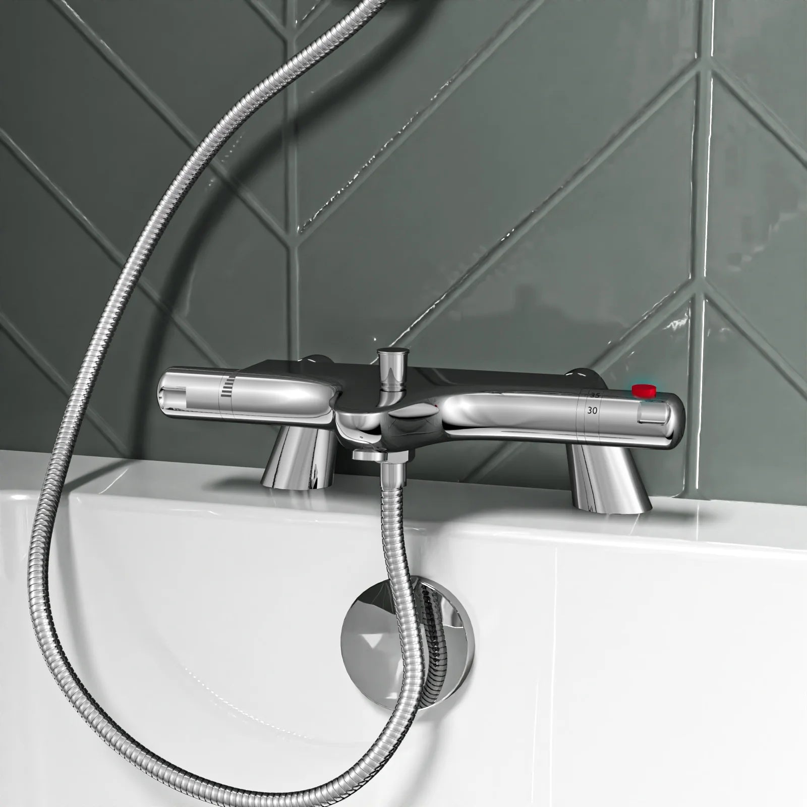 Round Overhead & Hand Shower Thermostatic Mixer & Filler Valve - Chrome