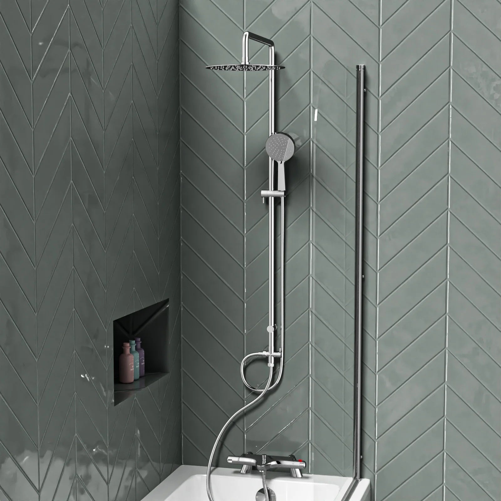 Round Overhead & Hand Shower Thermostatic Mixer & Filler Valve - Chrome