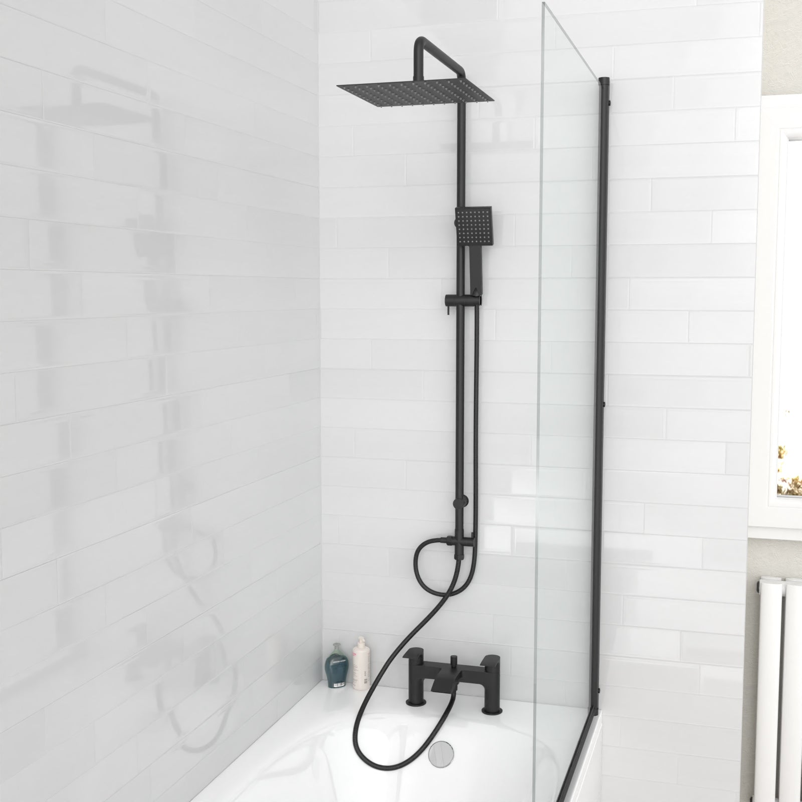 Croxton Square Shower & Vago Bath Mixer Tap, Handset & Riser Rail Kit Matte Black